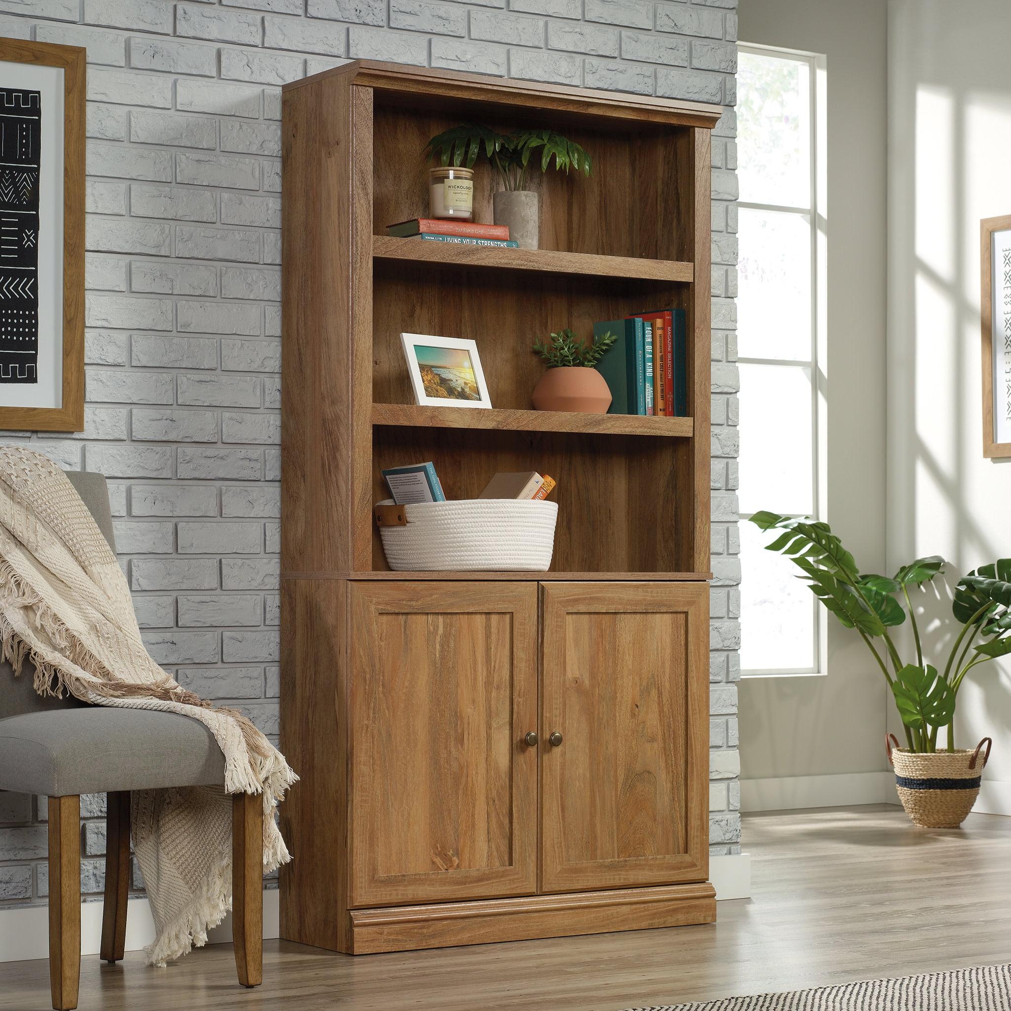 70" 5 Shelf Bookcase with Doors Yellow - Sauder: Sindoori Mango, Vertical Storage