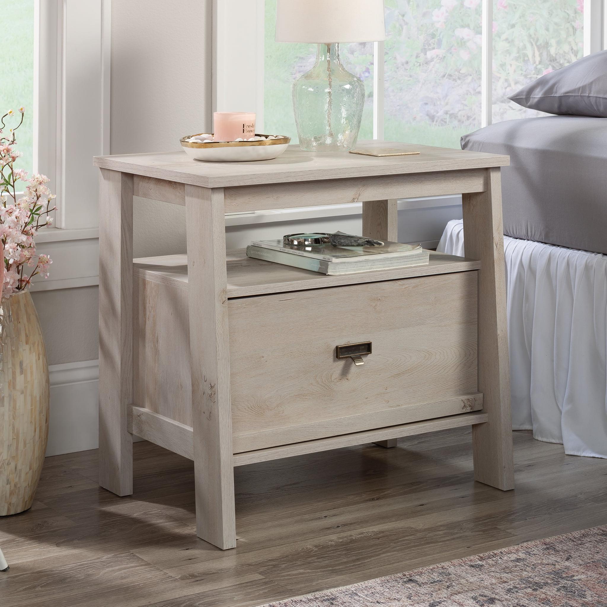 Trestle 1 Drawer Night Stand Chalked Chestnut - Sauder: Open Shelf, Smooth Metal Runners, MDF Construction