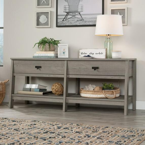 Sauder Trestle TV Stand with Drawers in Mystic Oak for TVs up to 60", Mystic Oak Finish