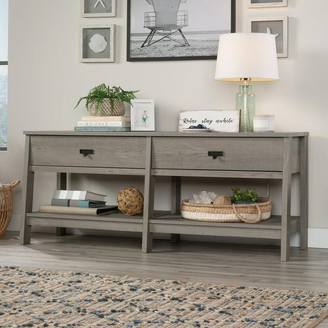 Sauder Trestle TV Stand with Drawers in Mystic Oak for TVs up to 60", Mystic Oak Finish