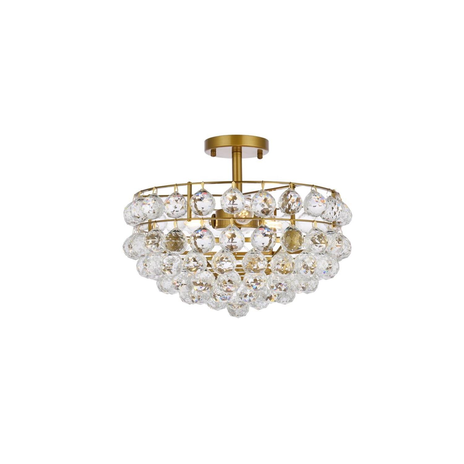 Savannah 16" Brass and Crystal Flush Mount Light