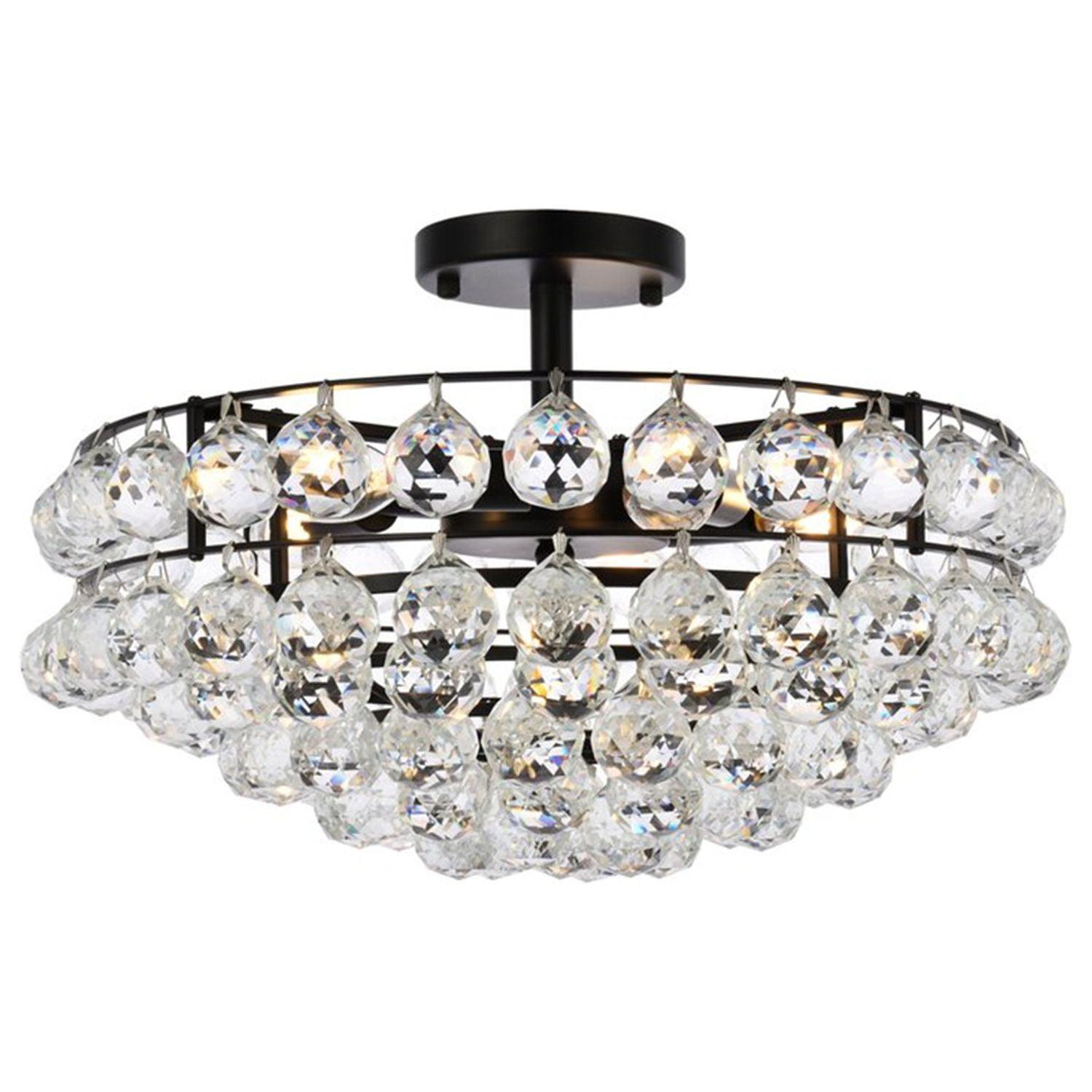 Savannah 18'' Black Iron and Crystal Flush Mount Light