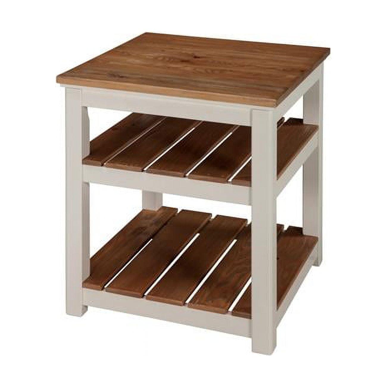 Modern Cottage Ivory and Natural Wood Square End Table with Shelves