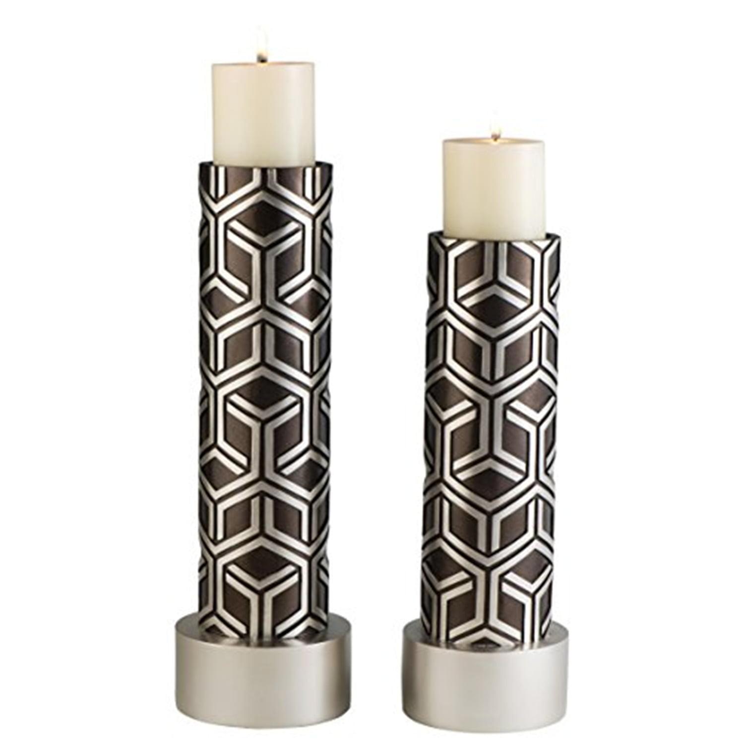 Savannah Chestnut Polyresin Candleholder Duo with Silver Accents