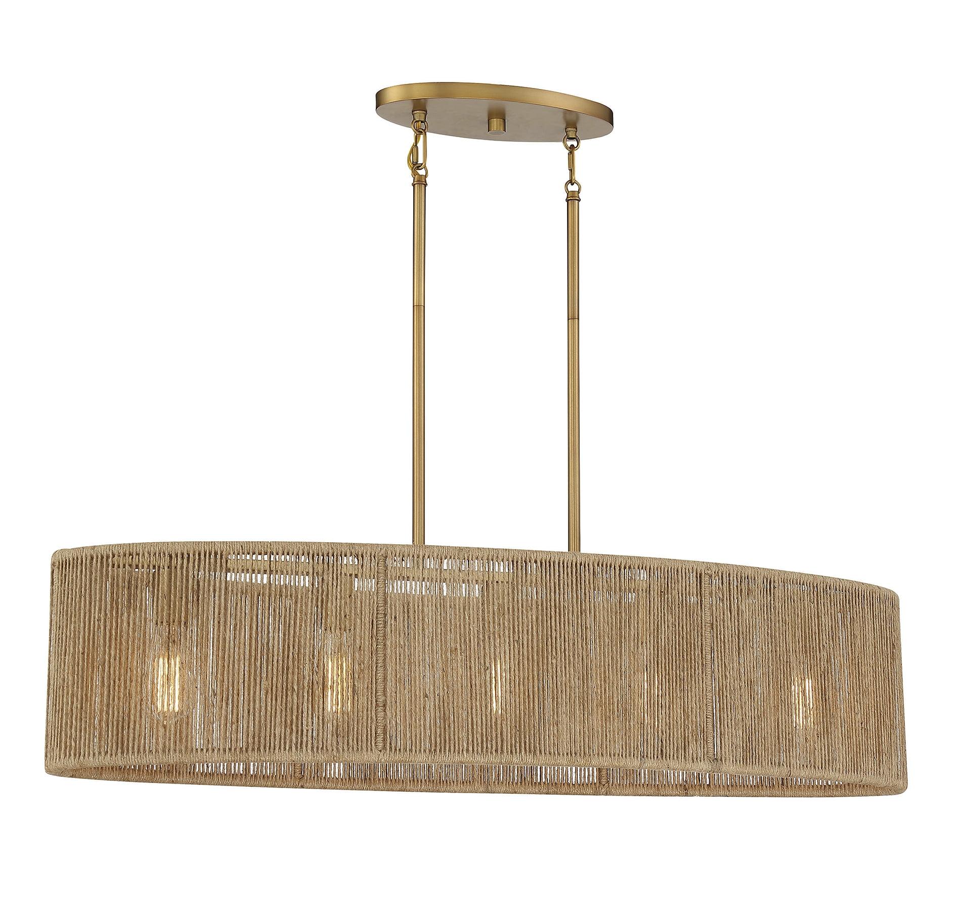Warm Brass and Rope Textured 5-Light Linear Chandelier