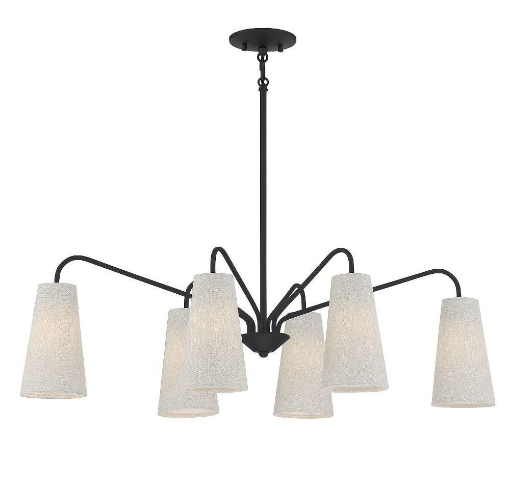 Transitional Matte Black 6-Light Linear Chandelier with Crystal Accents
