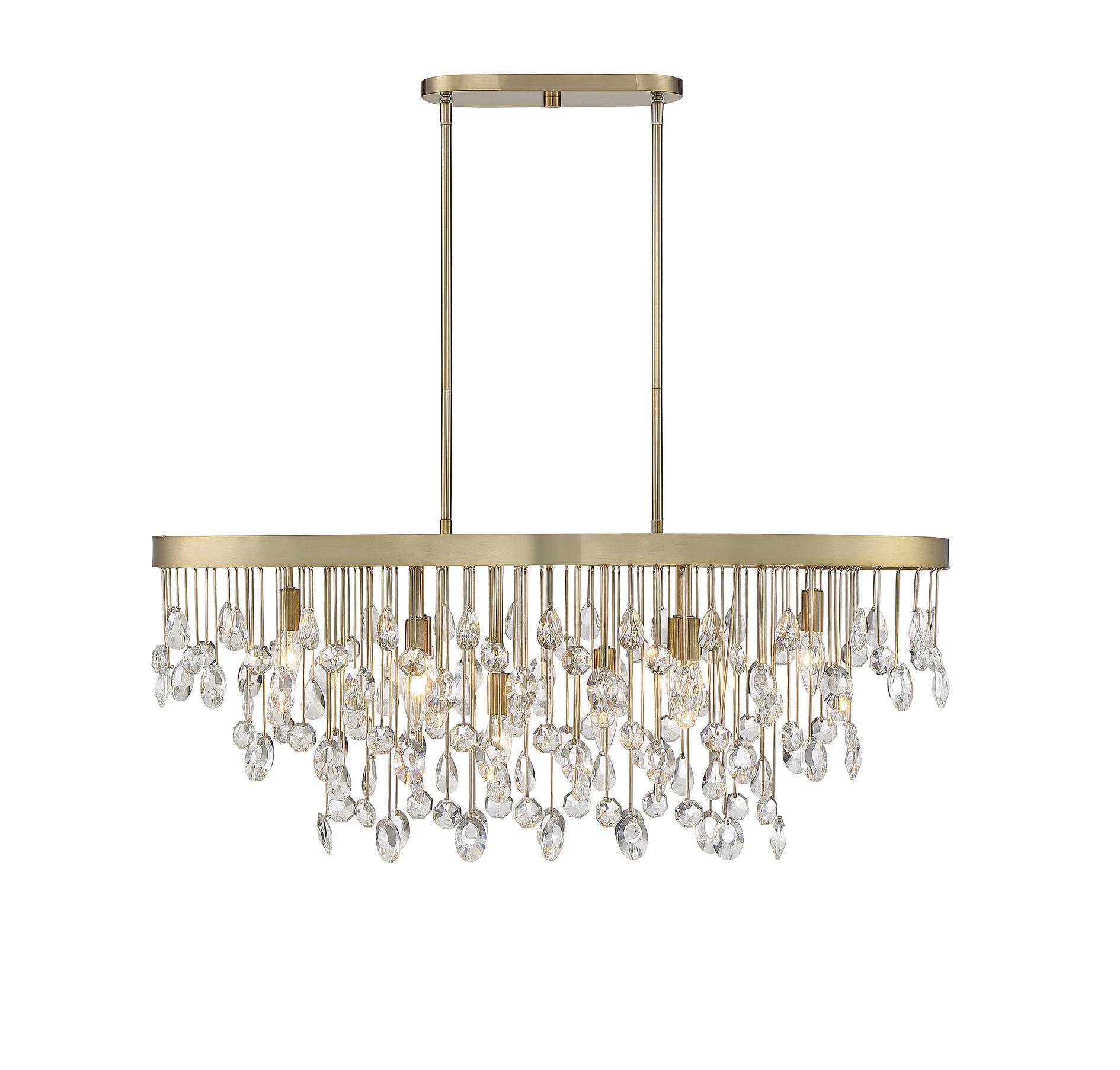 Livorno Noble Brass 8-Light Linear Chandelier with Clear Faceted Crystals