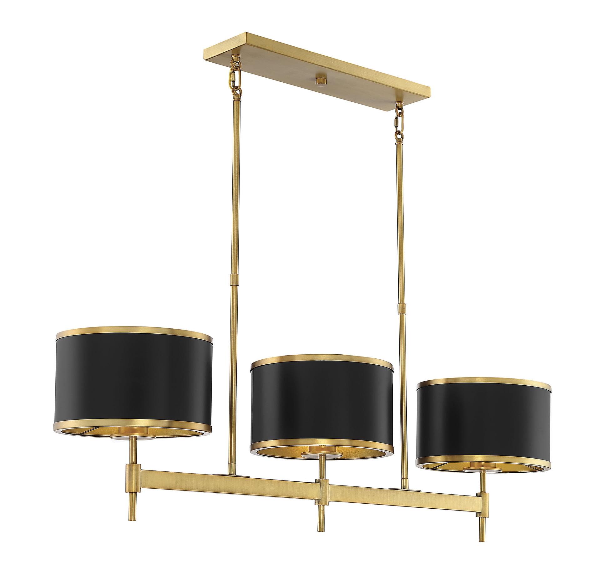 Black with Warm Brass Accents Three Light Linear Chandelier from the Delphi Collection