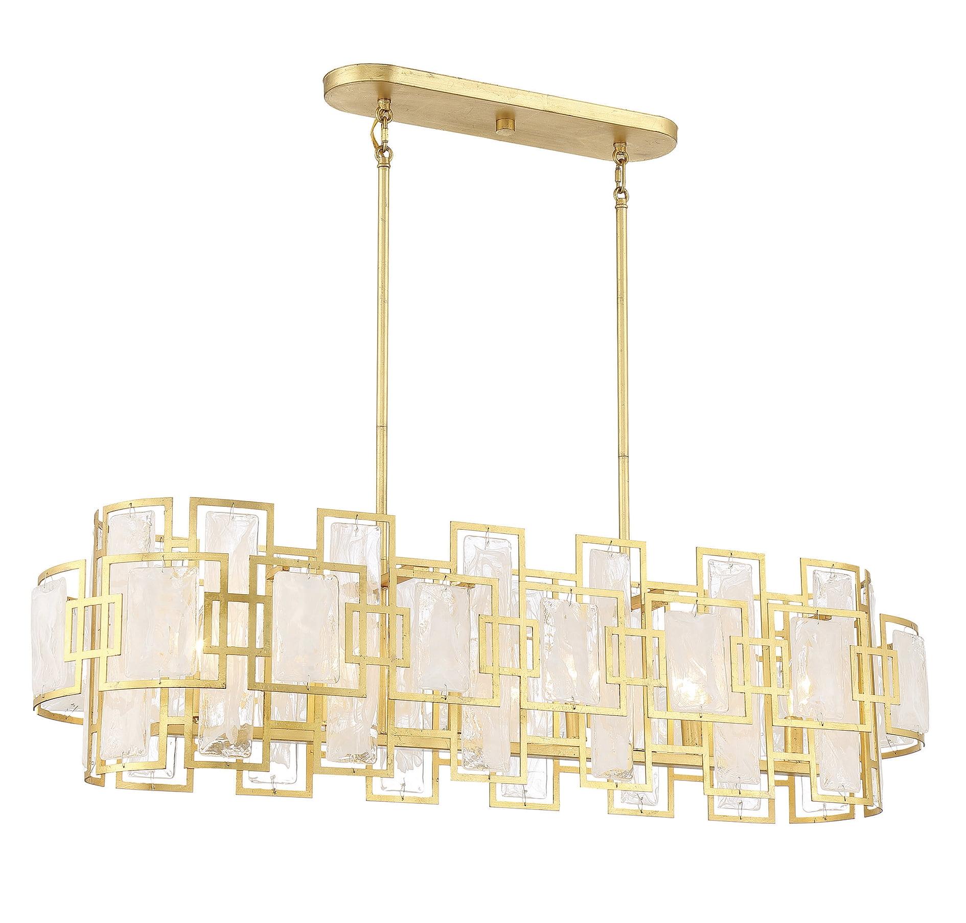 True Gold 6-Light Linear Chandelier with Strie Piastra Glass