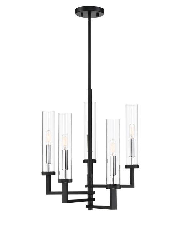 Savoy House Folsom 5 - Light Chandelier in  Matte Black/Polished Chrome