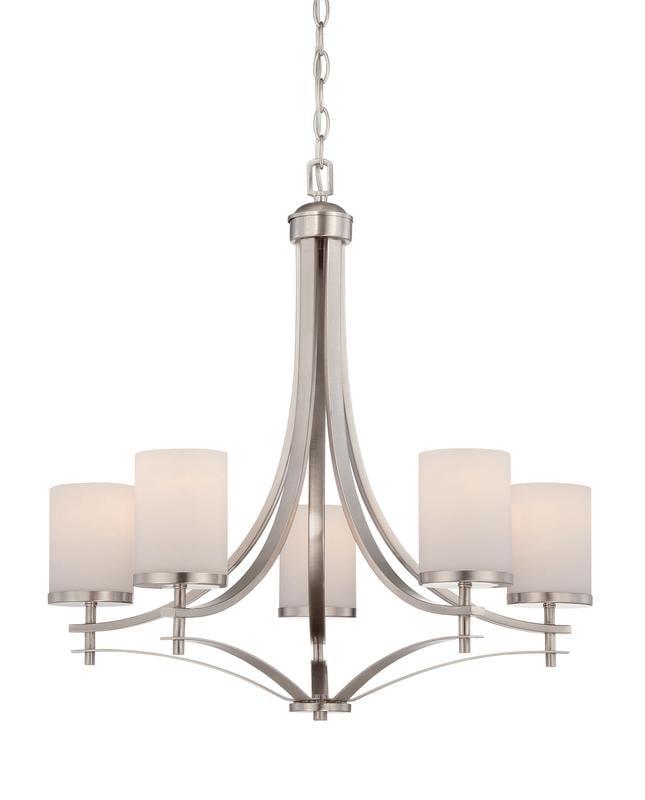 Colton Satin Nickel 5-Light Chandelier with White Opal Glass