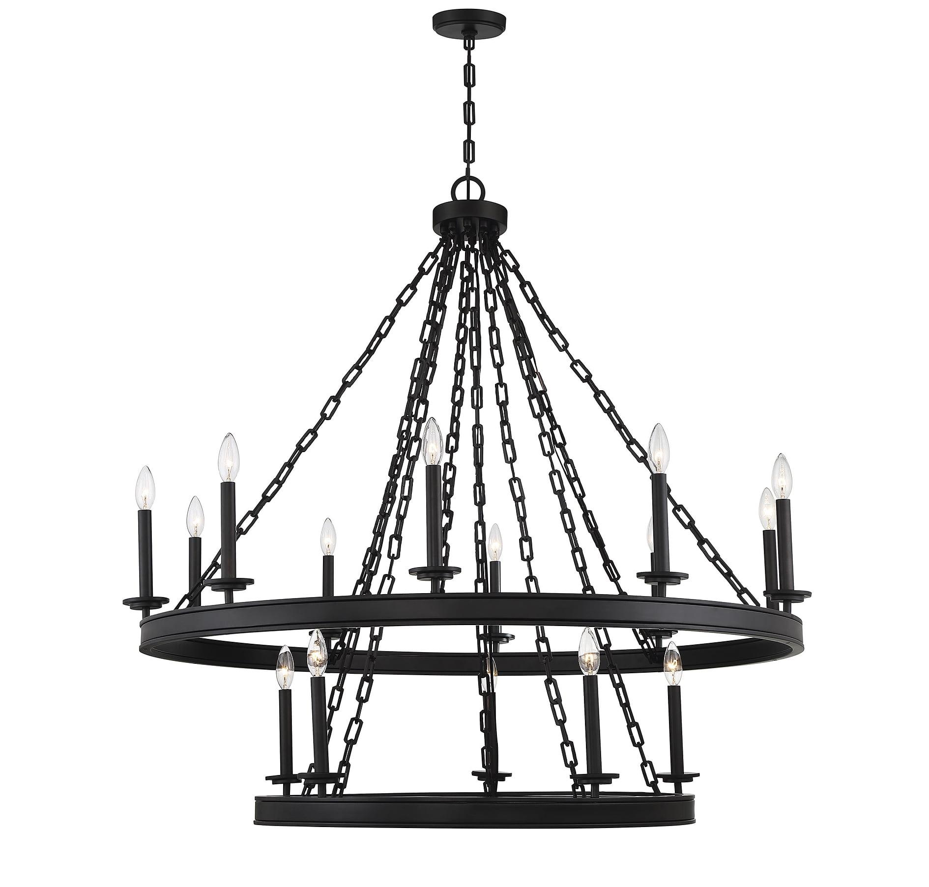 Seville Matte Black 15-Light Two-Tier Chandelier