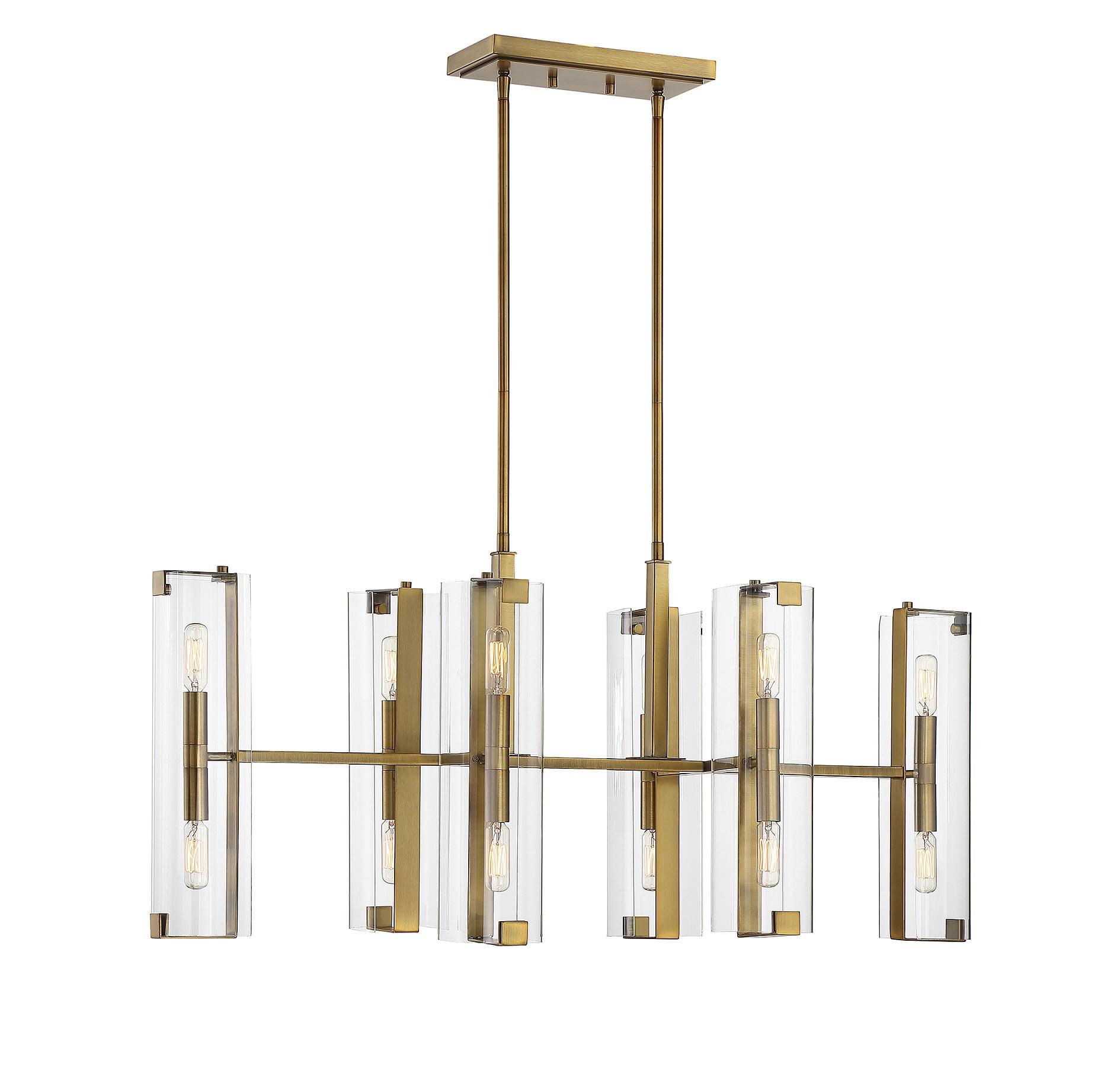 Warm Brass 12-Light Linear Chandelier with Clear Glass Shades