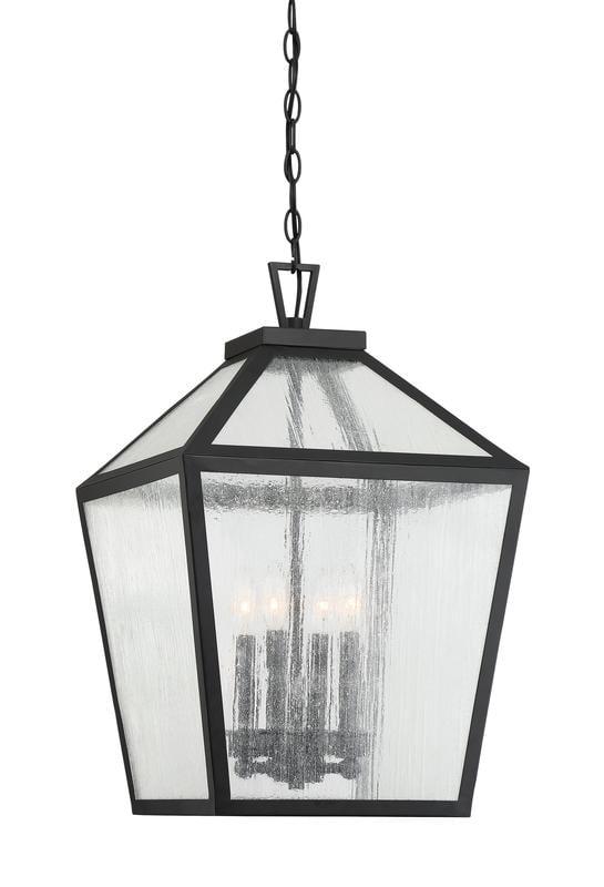 Woodstock Matte Black Glass 4-Light Outdoor Hanging Lantern