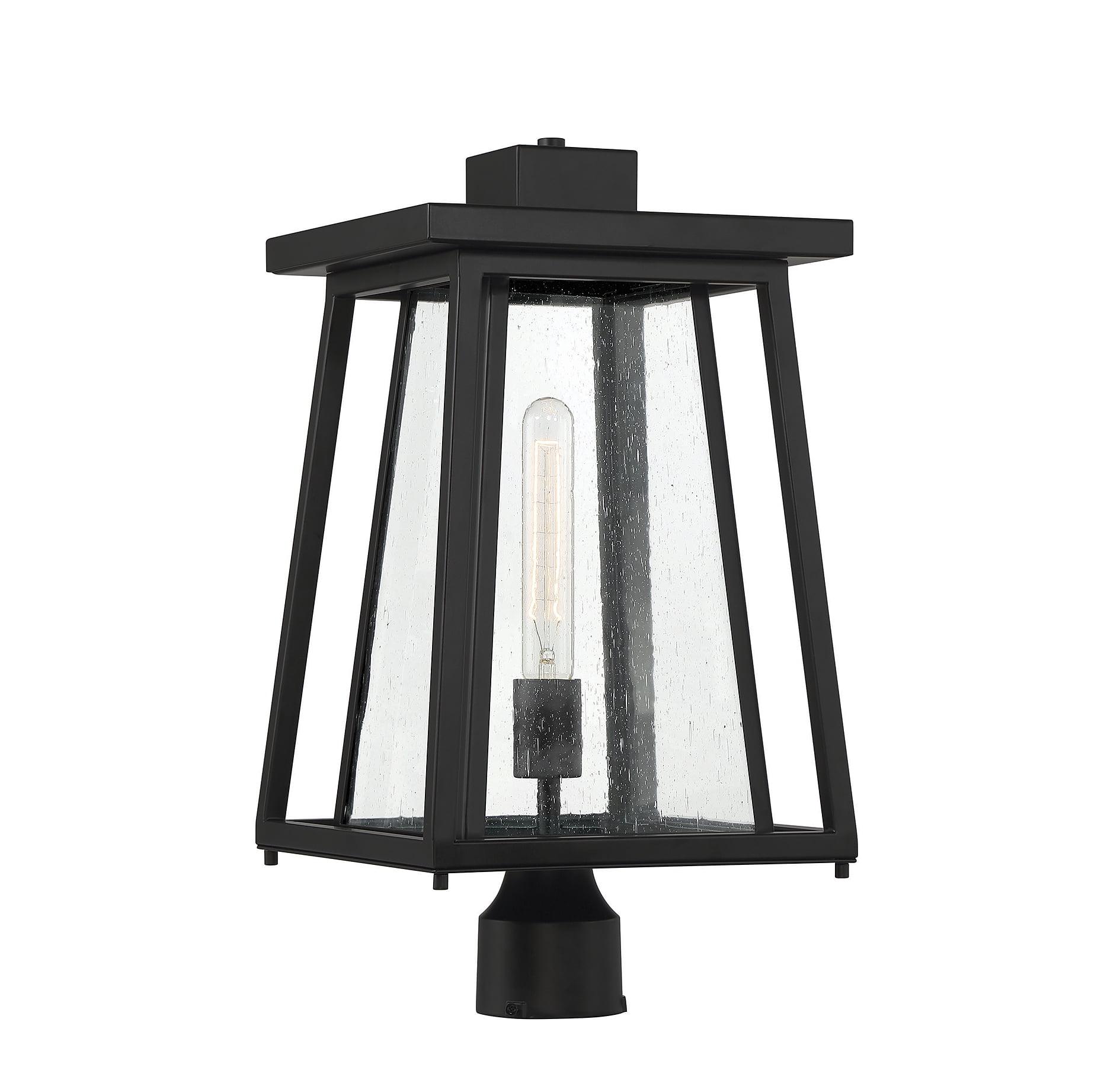 Denver Matte Black Outdoor Post Lantern with Seedy Glass