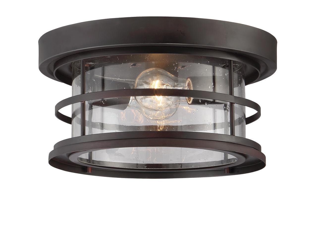 English Bronze 2-Light Indoor/Outdoor Flush Mount with Seeded Glass