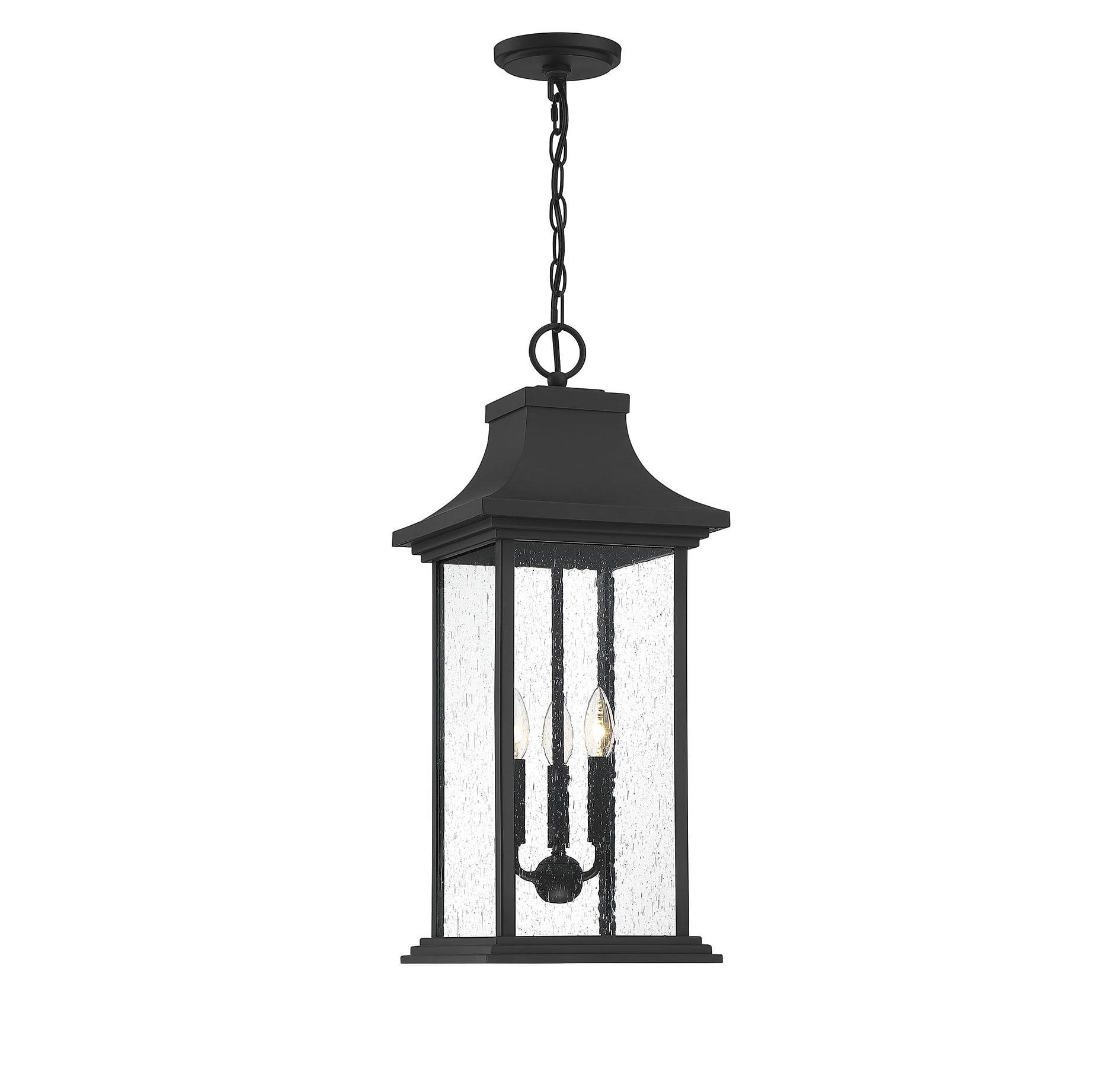 Hancock Matte Black 3-Light Outdoor Pendant with Seeded Glass