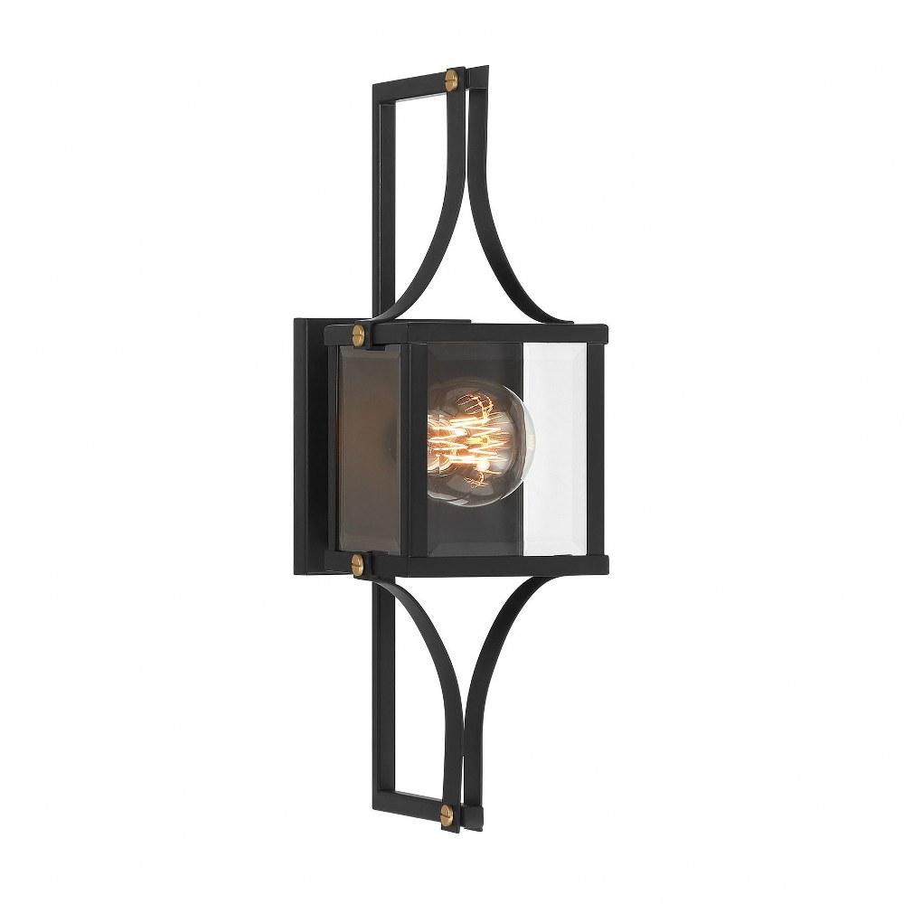 Matte Black and Brass Dimmable Lantern Sconce