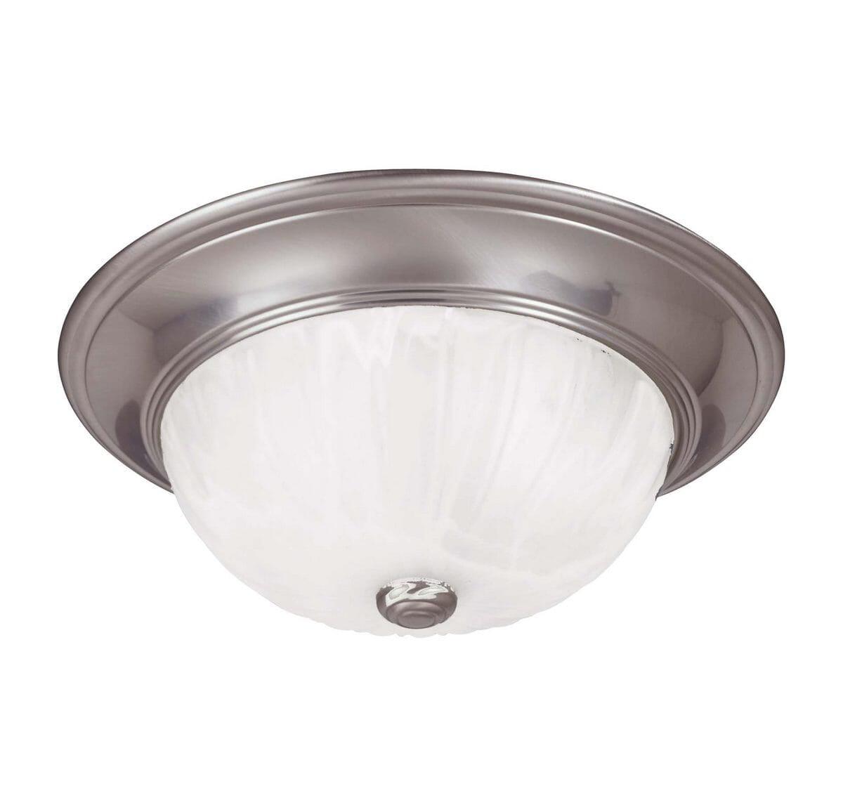 Satin Nickel Ribbed Marble Glass 2-Light Flush Mount