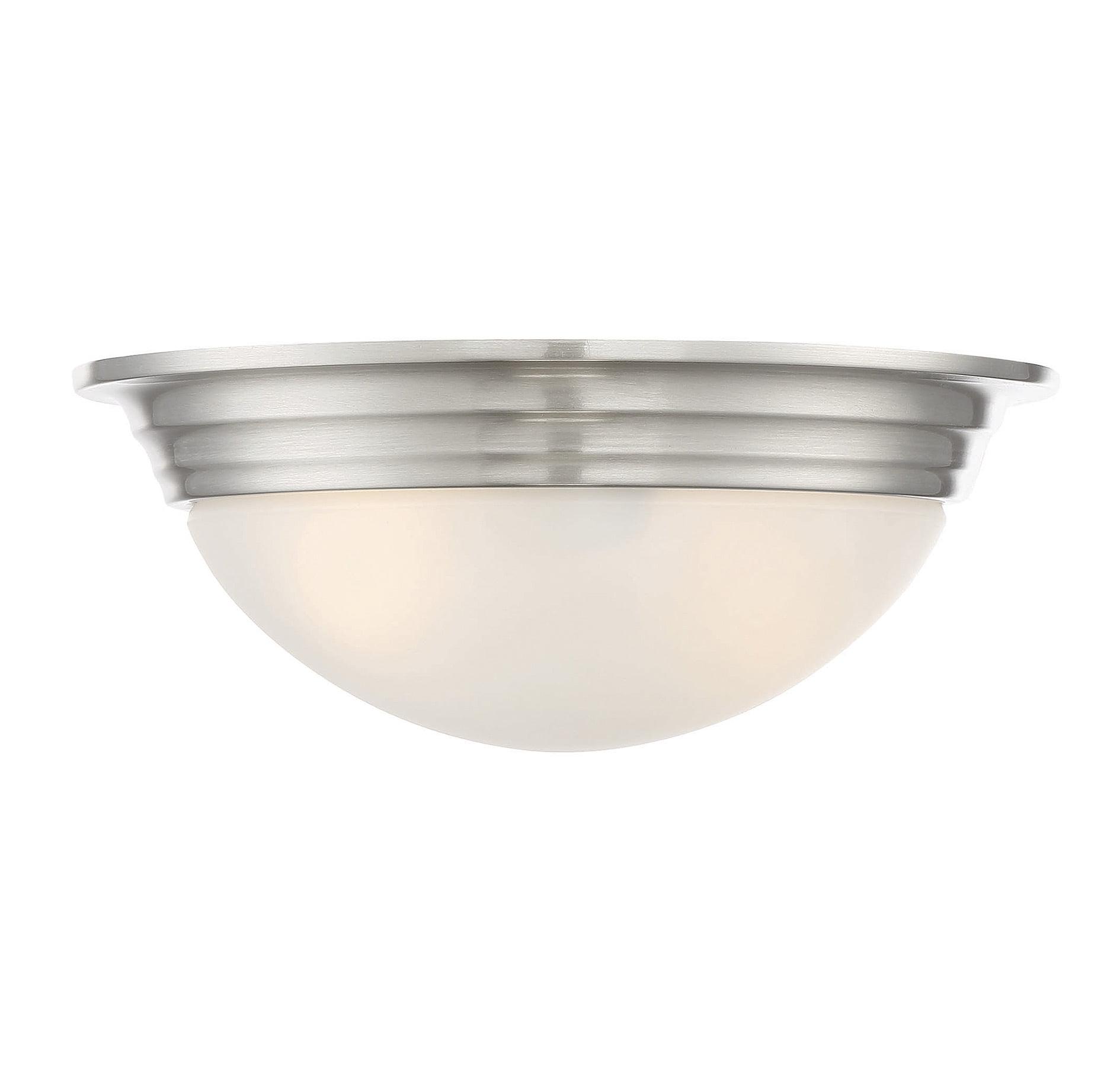 Satin Nickel 2-Light Flush Mount with White Etched Glass