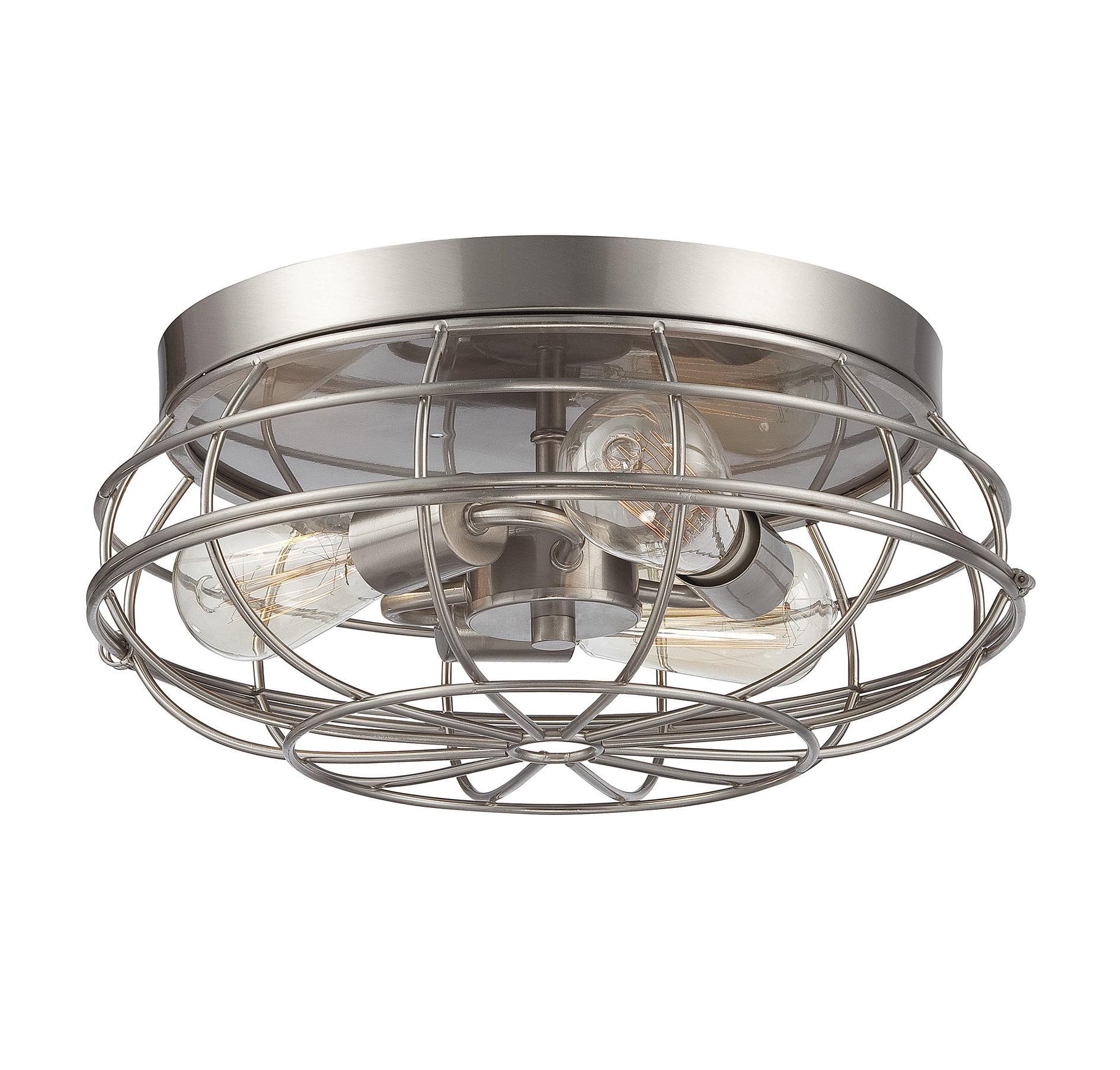 Satin Nickel 3-Light Industrial Flush Mount Ceiling Fixture