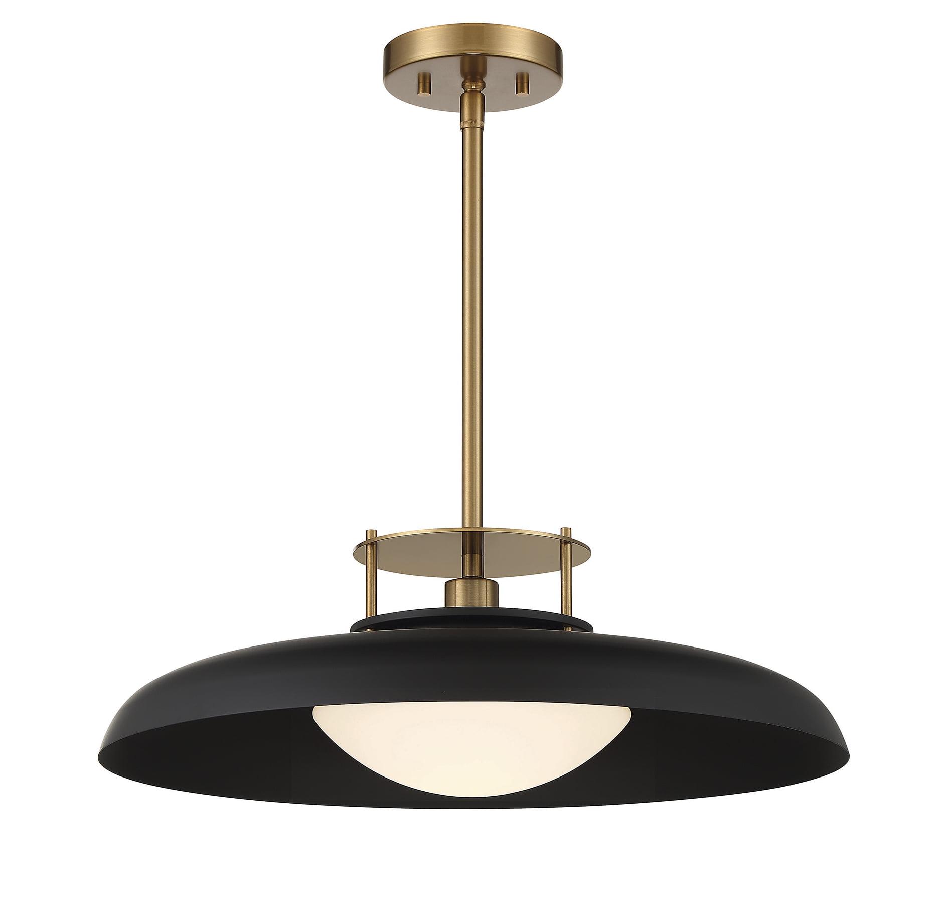 Matte Black and Warm Brass Vintage Pendant Light with Opal Glass Shade