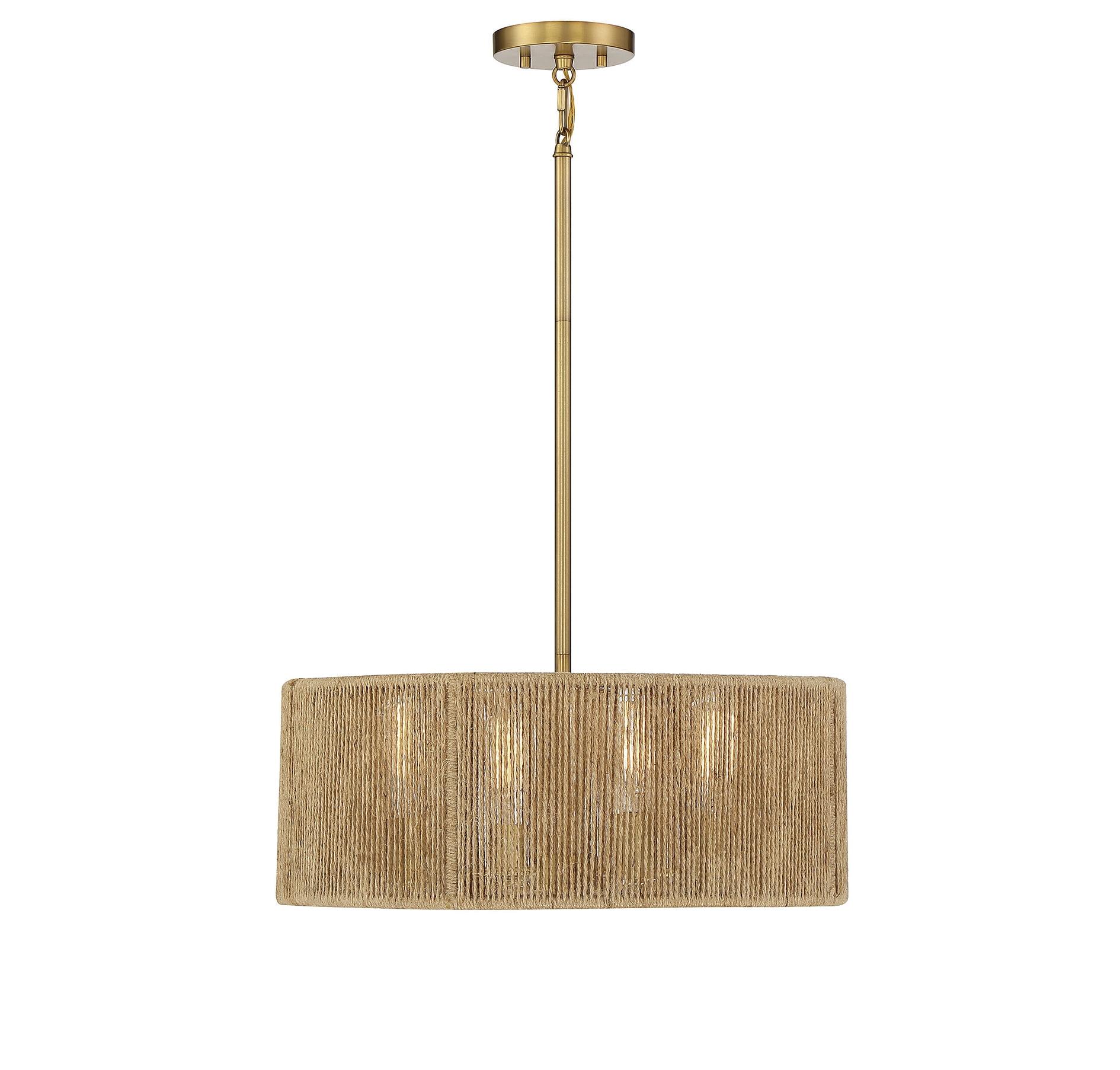 Ashe 20" Warm Brass and Rope Drum Pendant Light