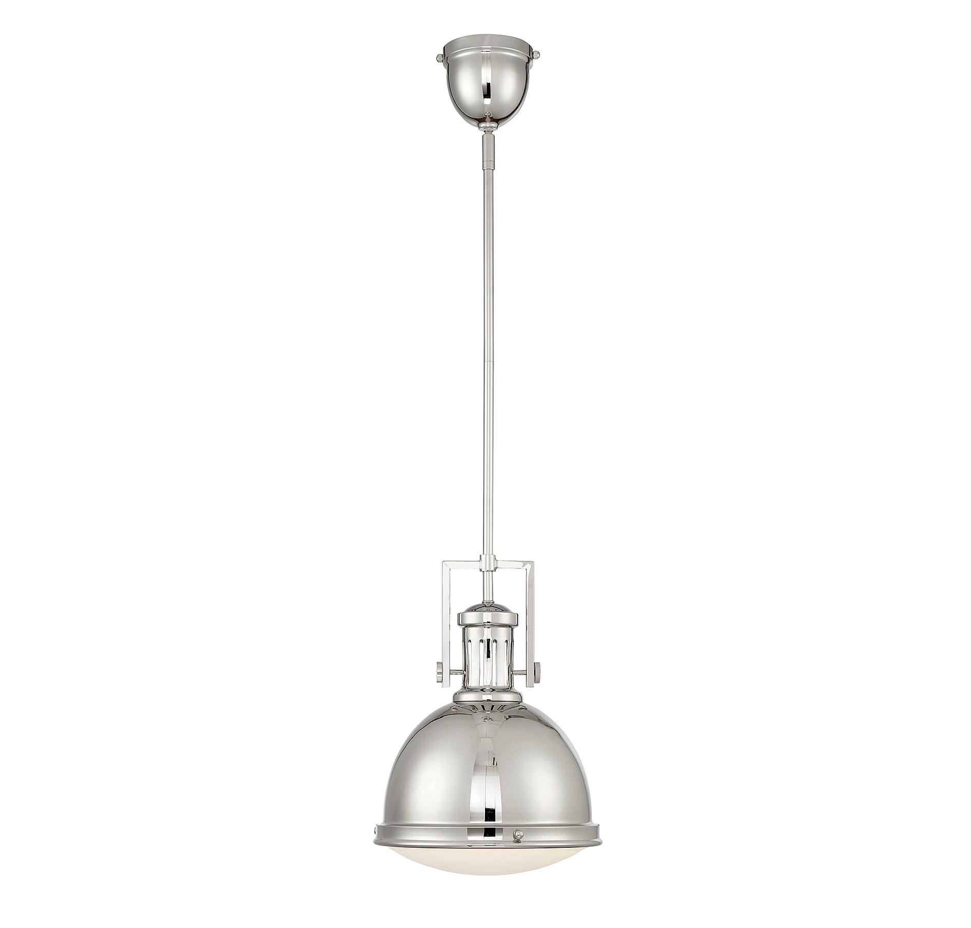 Polished Nickel 1-Light Pendant with White Opal Glass Shade