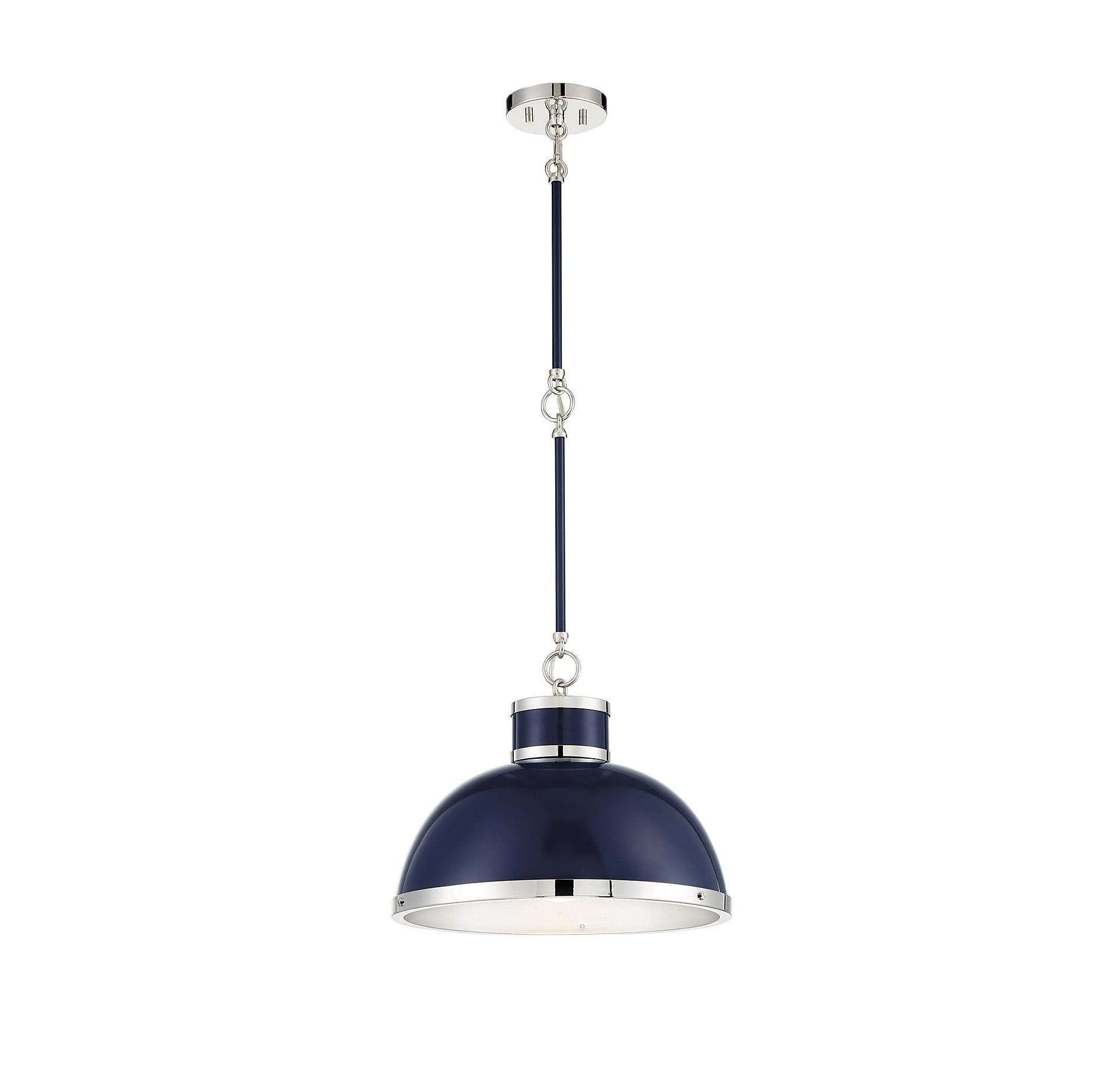 Navy and Polished Nickel 16" Industrial Bowl Pendant Light