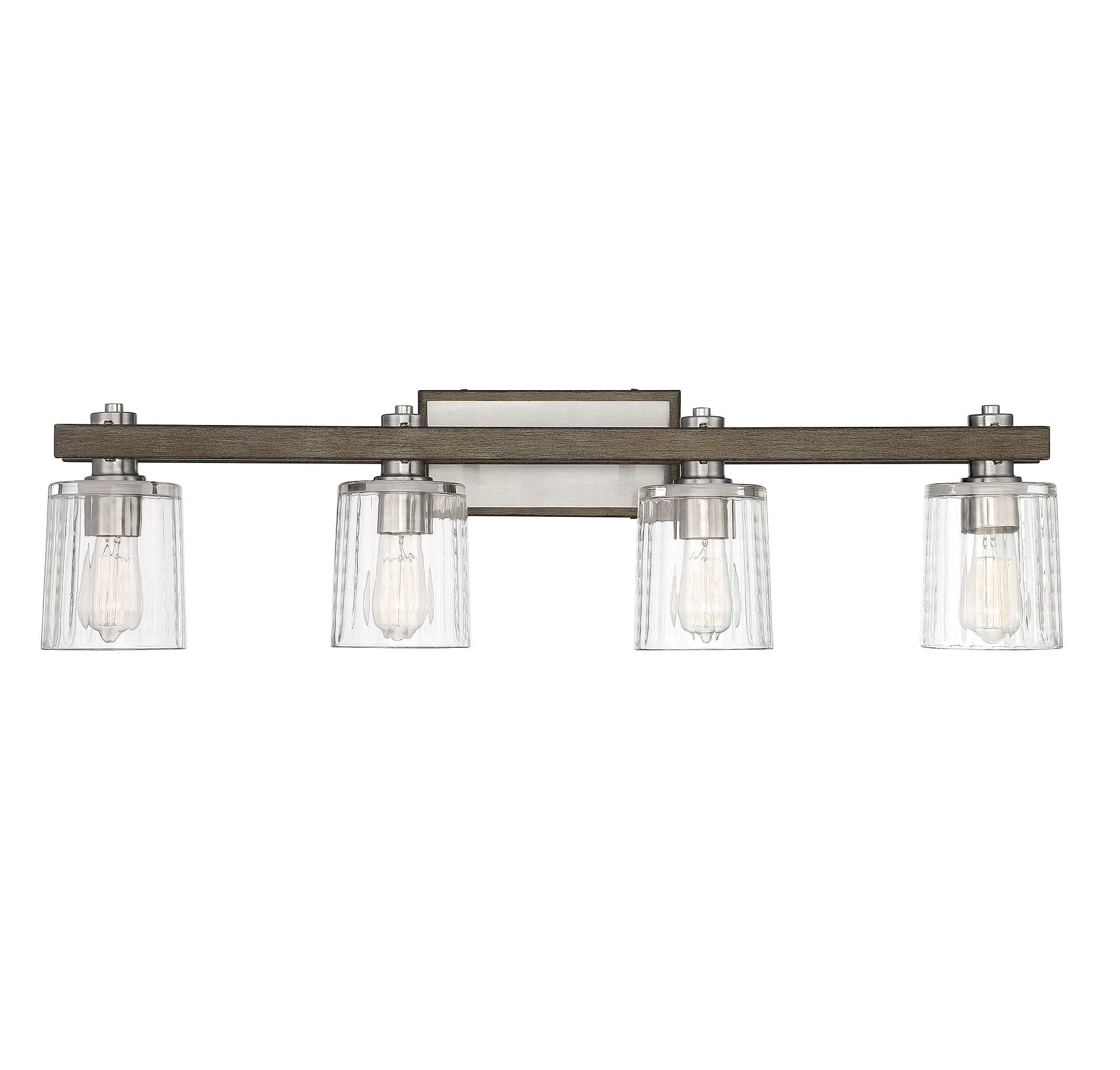 Halifax 4-Light Satin Nickel and Gray Wood Vanity Light