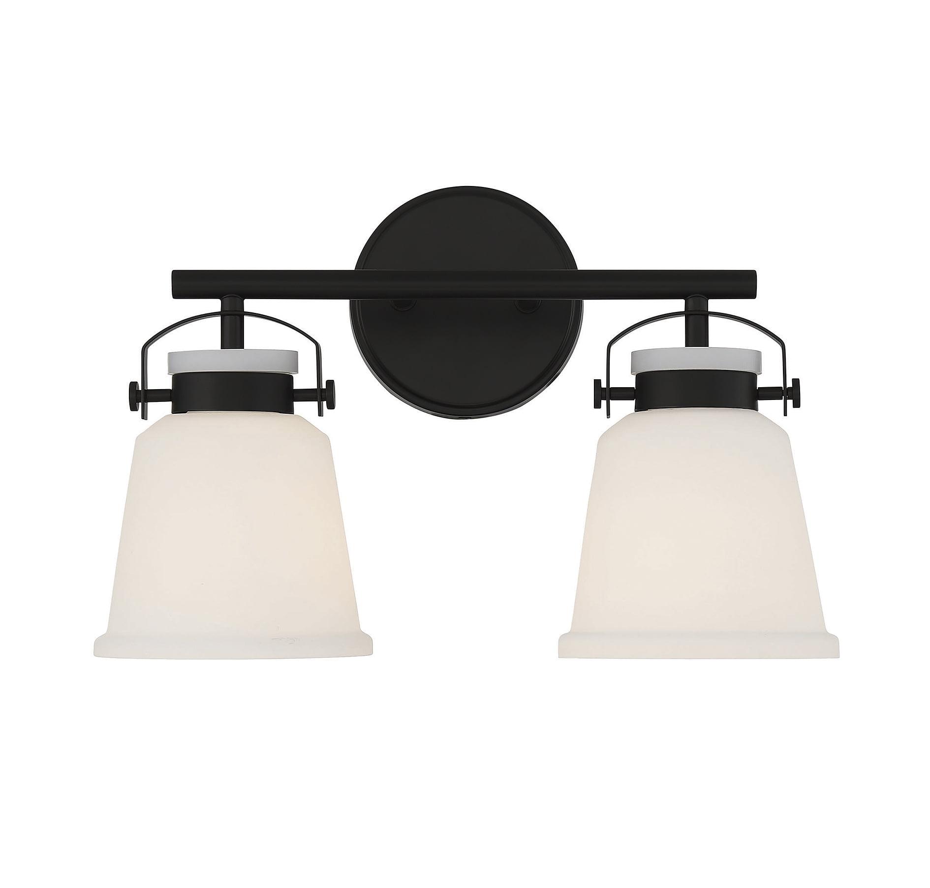 Matte Black 2-Light Bathroom Vanity with Opal Glass Shades