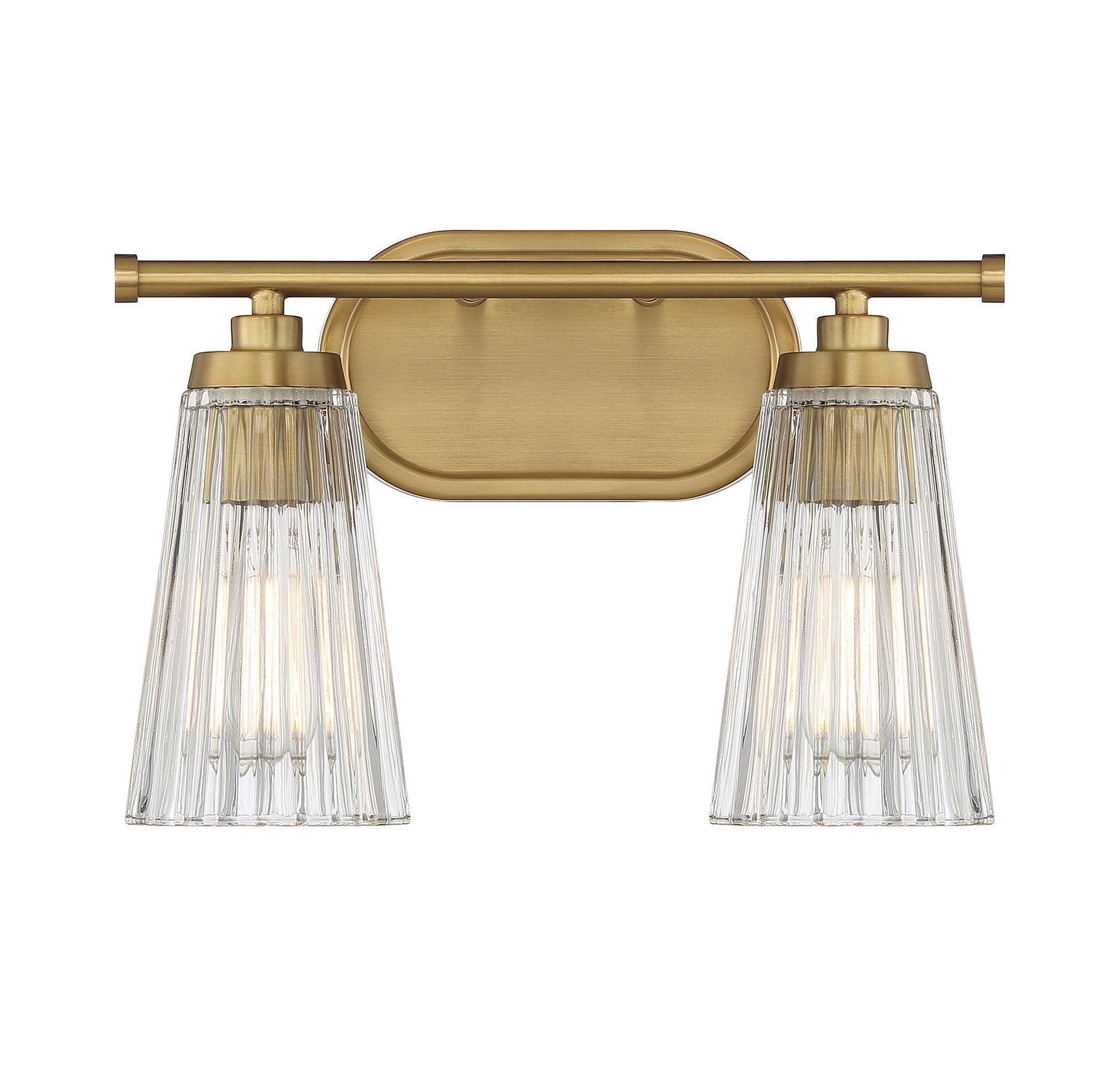 Chantilly Warm Brass 2-Light Bathroom Vanity Fixture with Ribbed Glass Shades