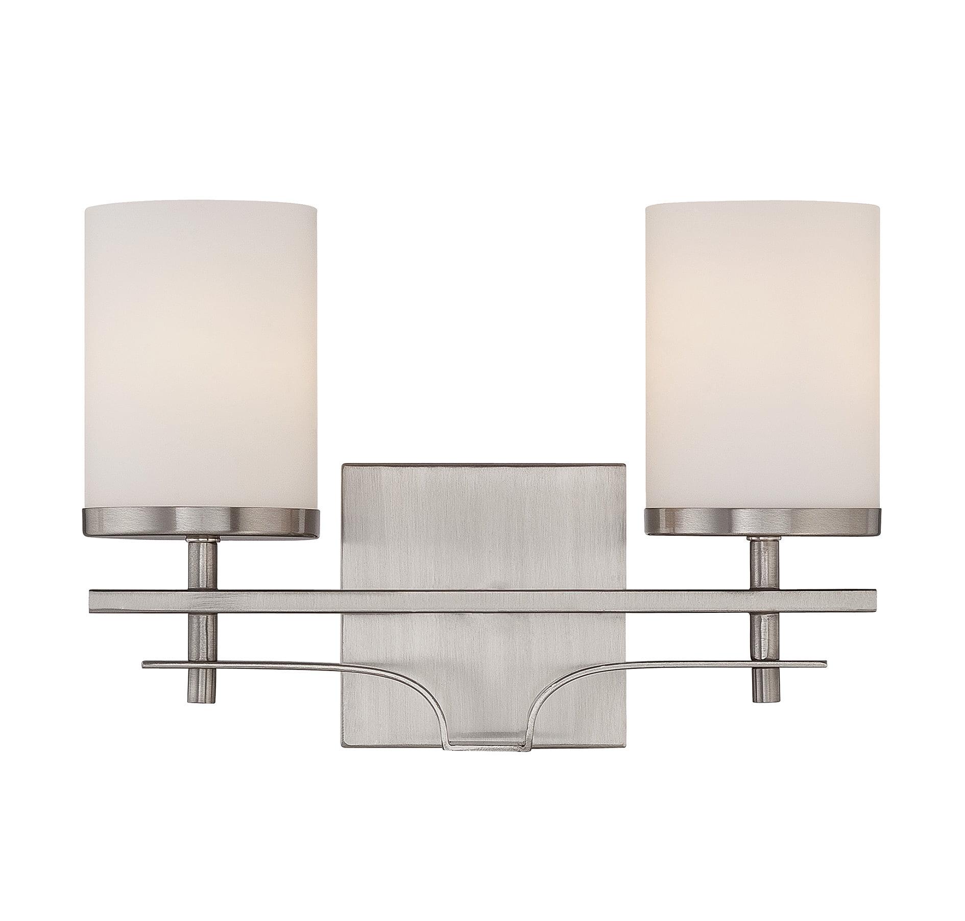 Colton Satin Nickel 2-Light Vanity with White Opal Glass