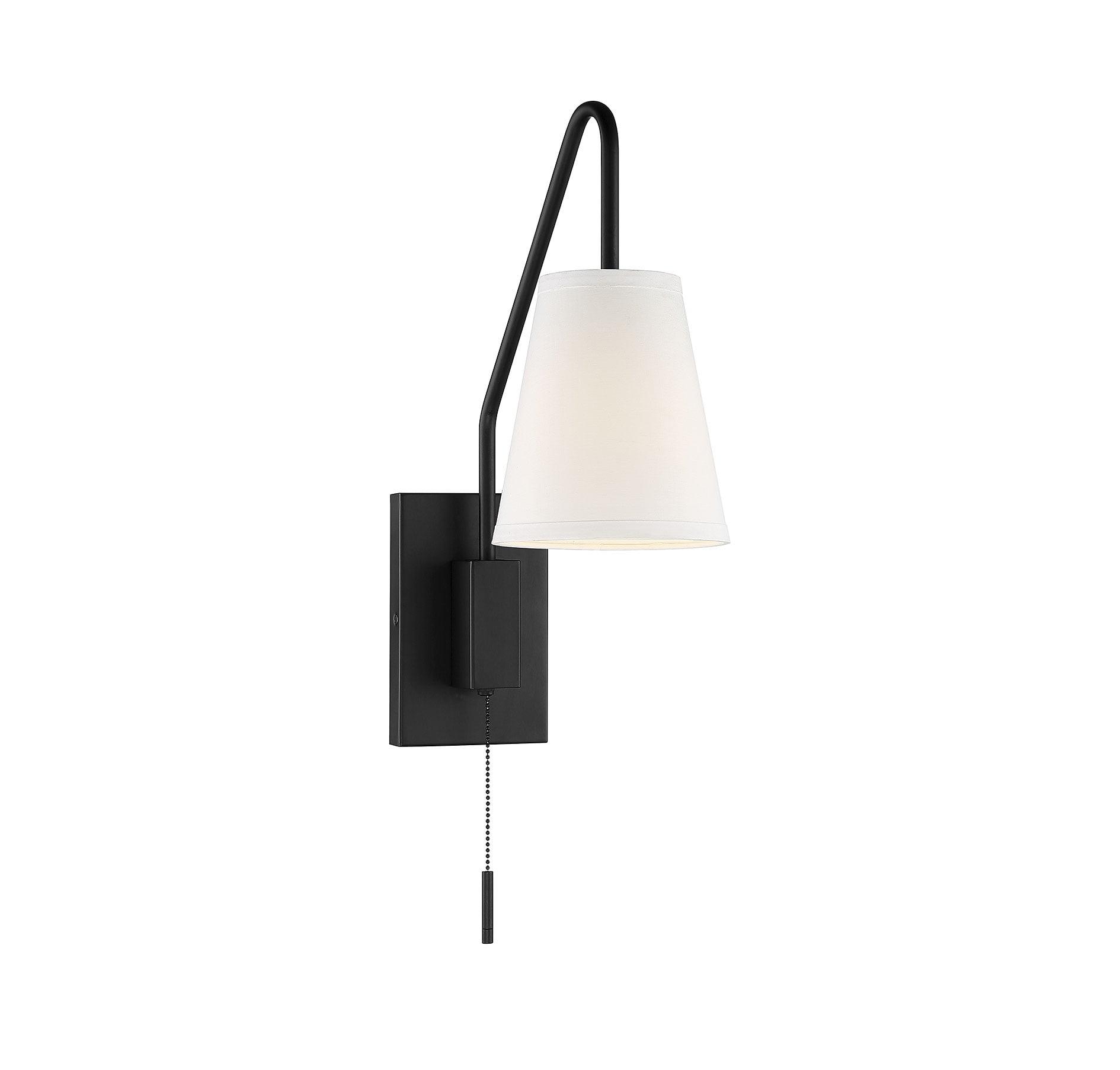 Owen Matte Black Adjustable Arm Sconce with White Fabric Shade