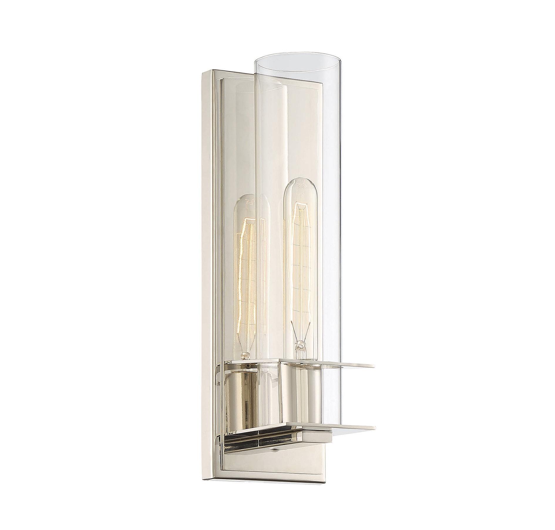 Hartford Polished Nickel Cylinder Wall Sconce with Clear Glass