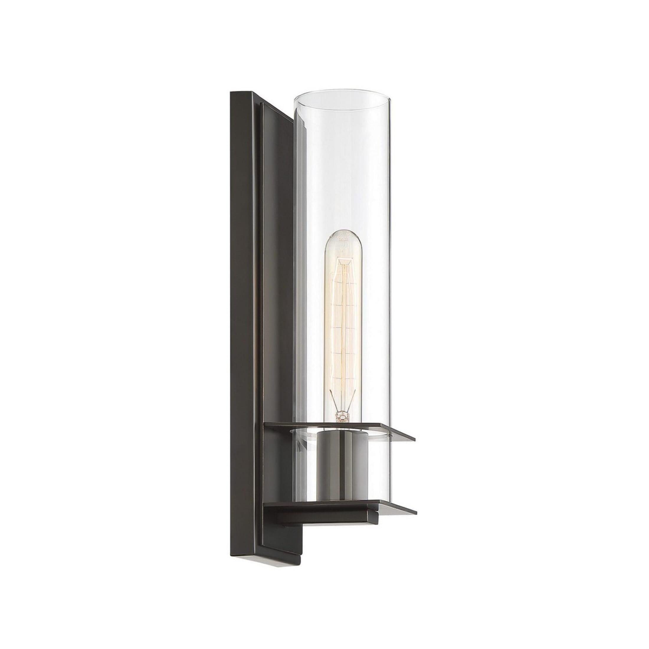 Classic Bronze Cylinder Dimmable Wall Sconce with Clear Glass