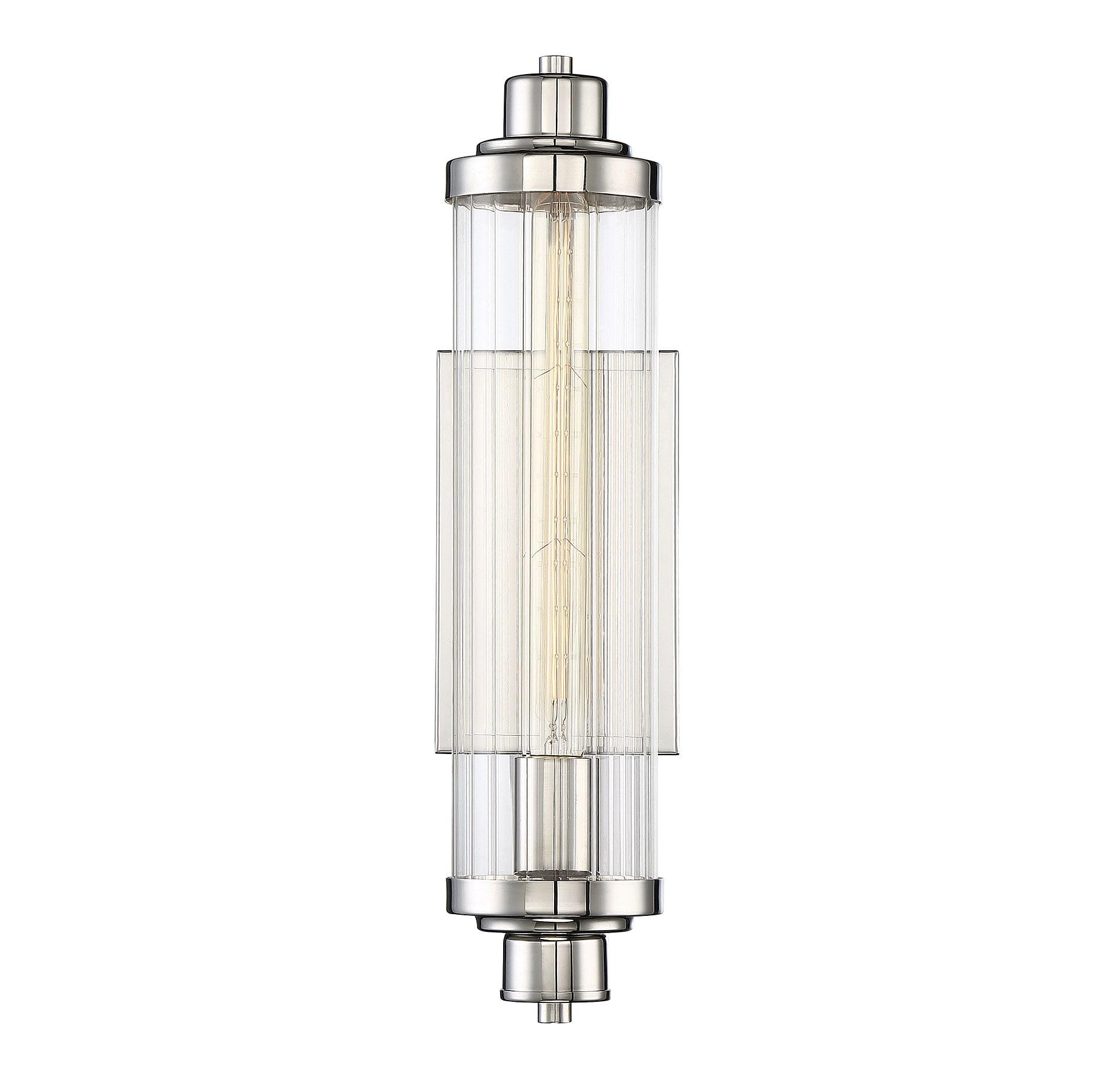 Polished Nickel Ribbed Glass 18" Wall Sconce