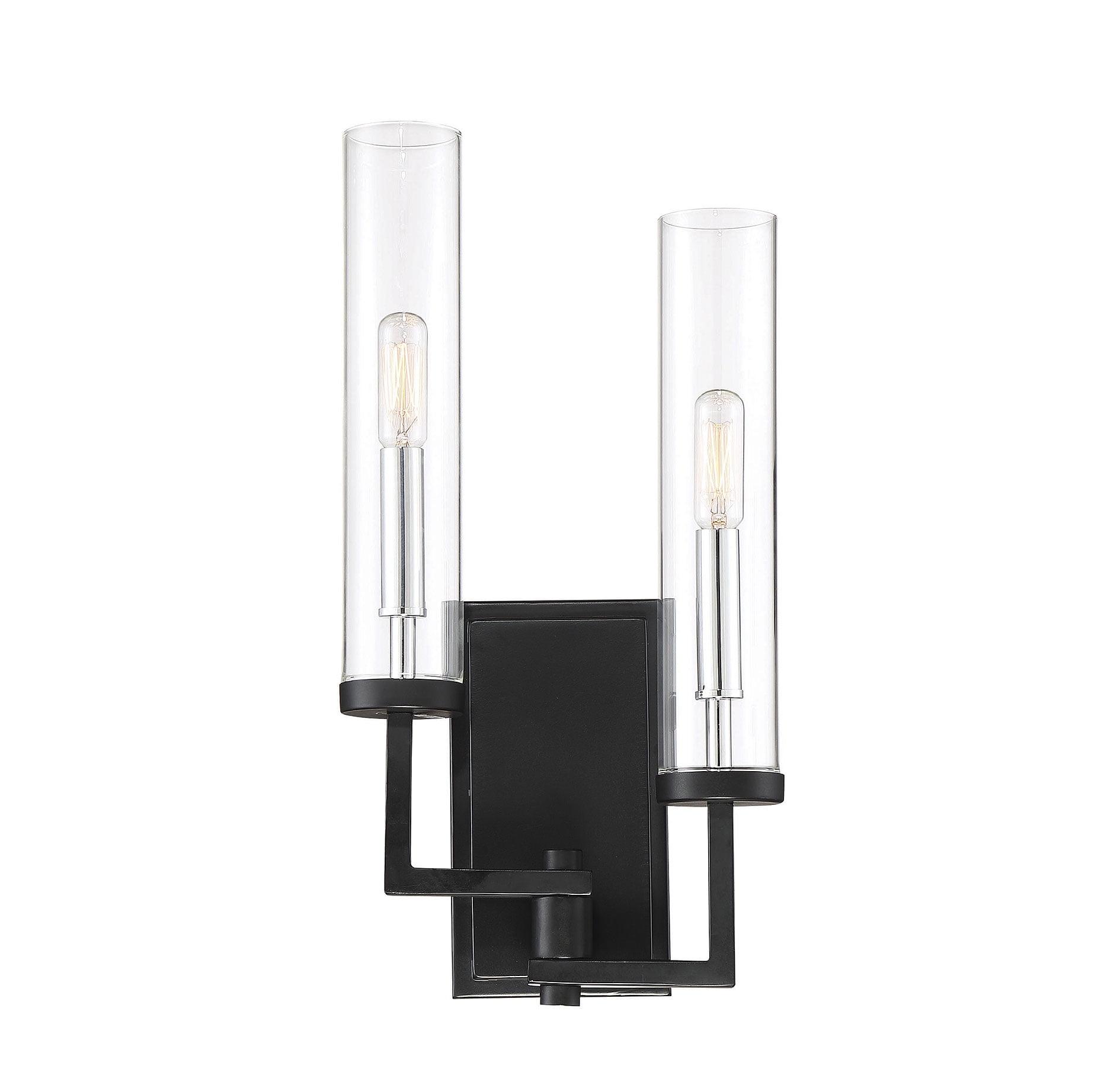 Folsom Matte Black Cylinder Sconce with Polished Chrome Accents