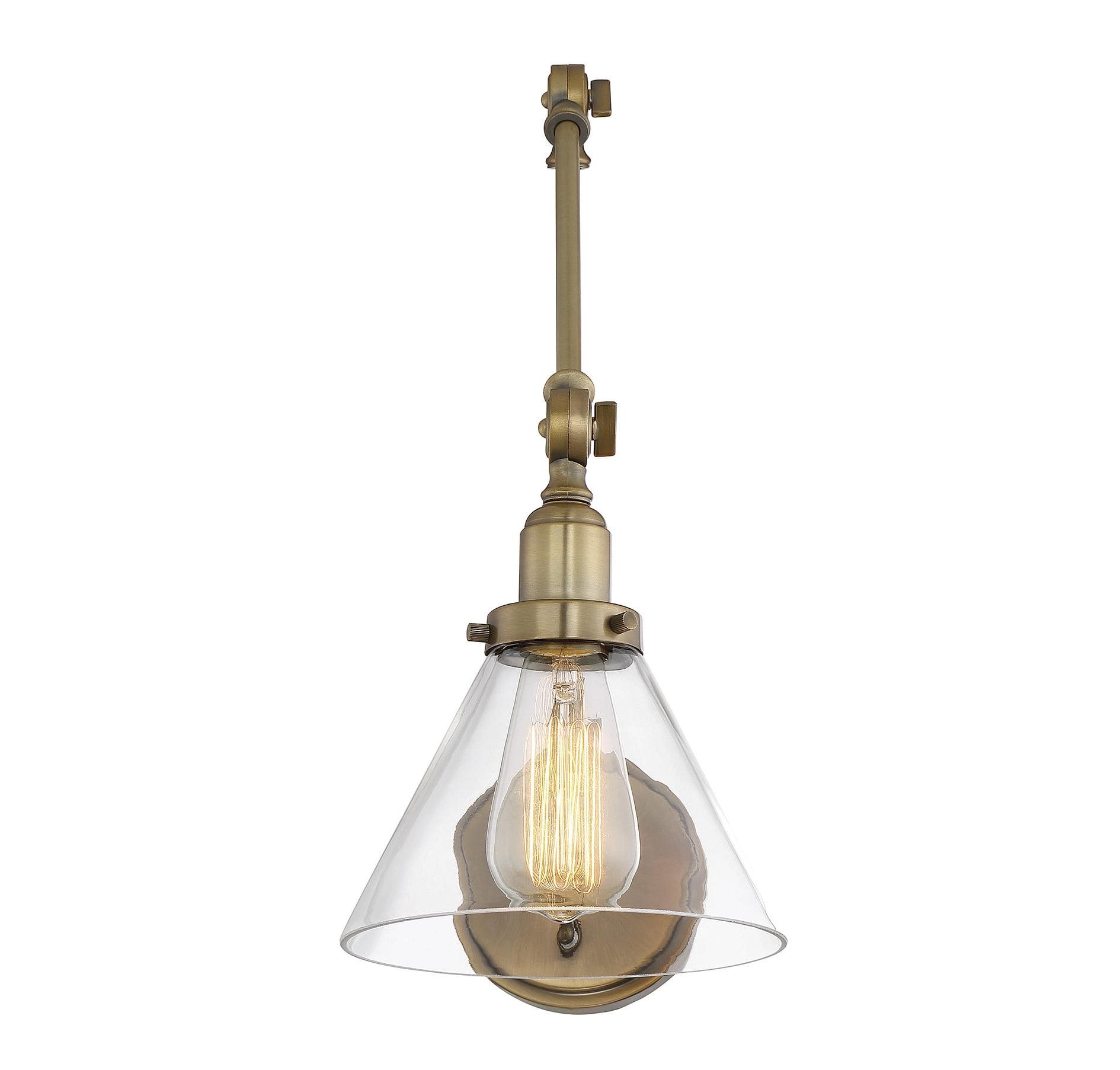 Warm Brass Adjustable Swing Arm Wall Sconce with Clear Glass Shade