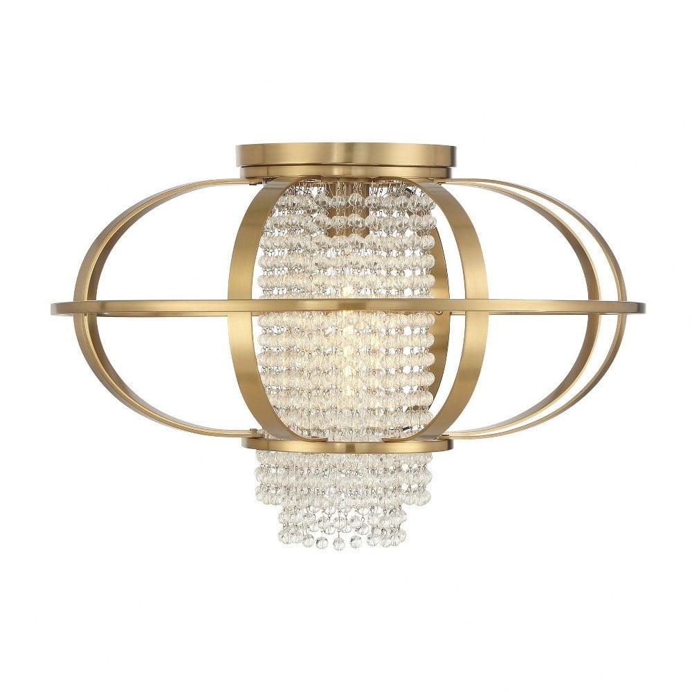 Warm Brass and Crystal 1-Light Flush Mount Ceiling Fixture