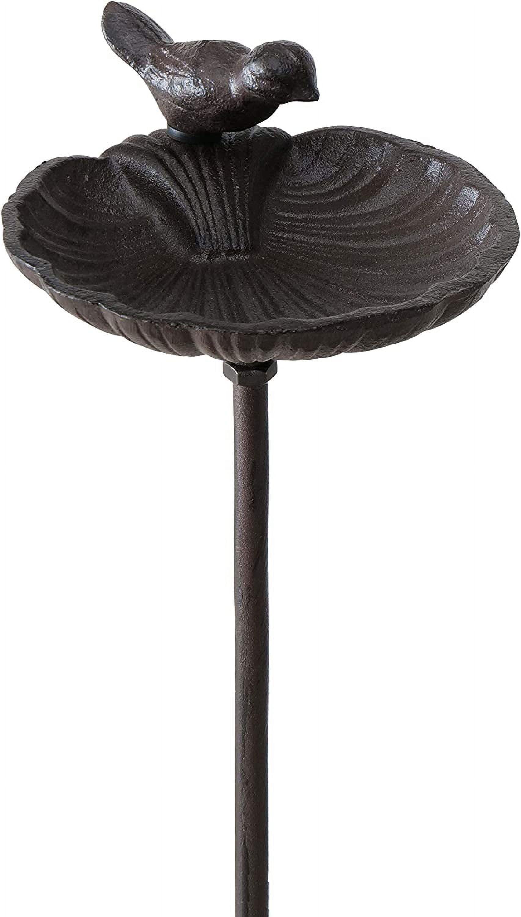 Scallop Shell Garden Stake, Bird Feeder, Cast Iron, 3 Feet 2 1/2 Inches Tall, Rustic Garden Decoration