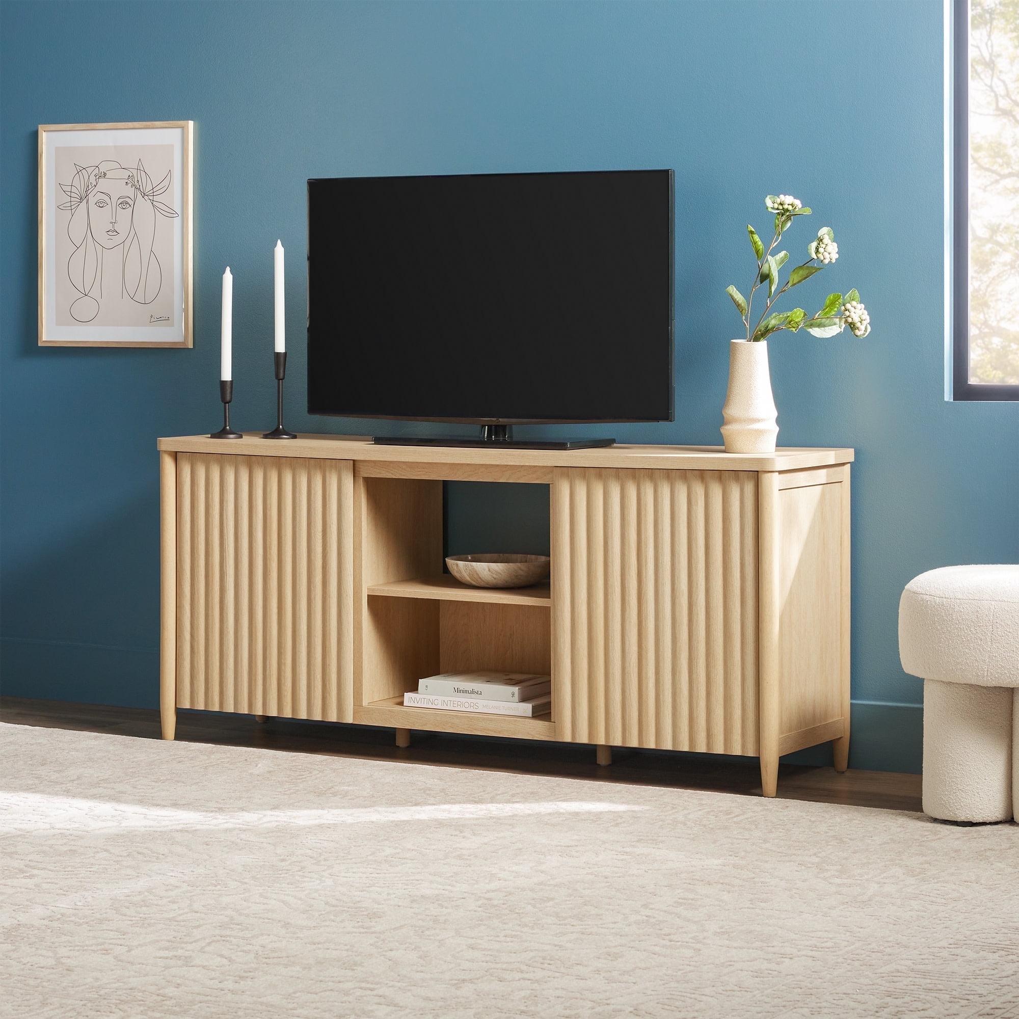 Scandinavian Reeded TV Stand with Storage for up to 70" TVs, Coastal Oak