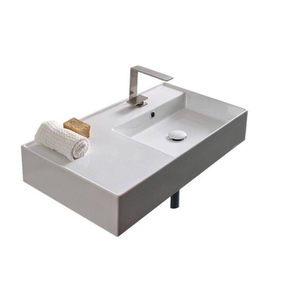 Scarabeo By Nameeks 17.3'' White Ceramic Rectangular Vessel, Wall Mount Bathroom Sink with Overflow