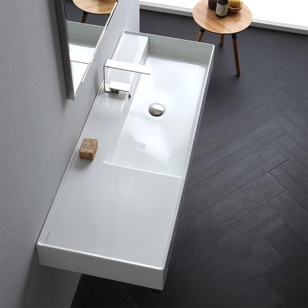 Scarabeo By Nameeks 18.1'' White Ceramic Rectangular Vessel, Wall Mount Bathroom Sink with Overflow