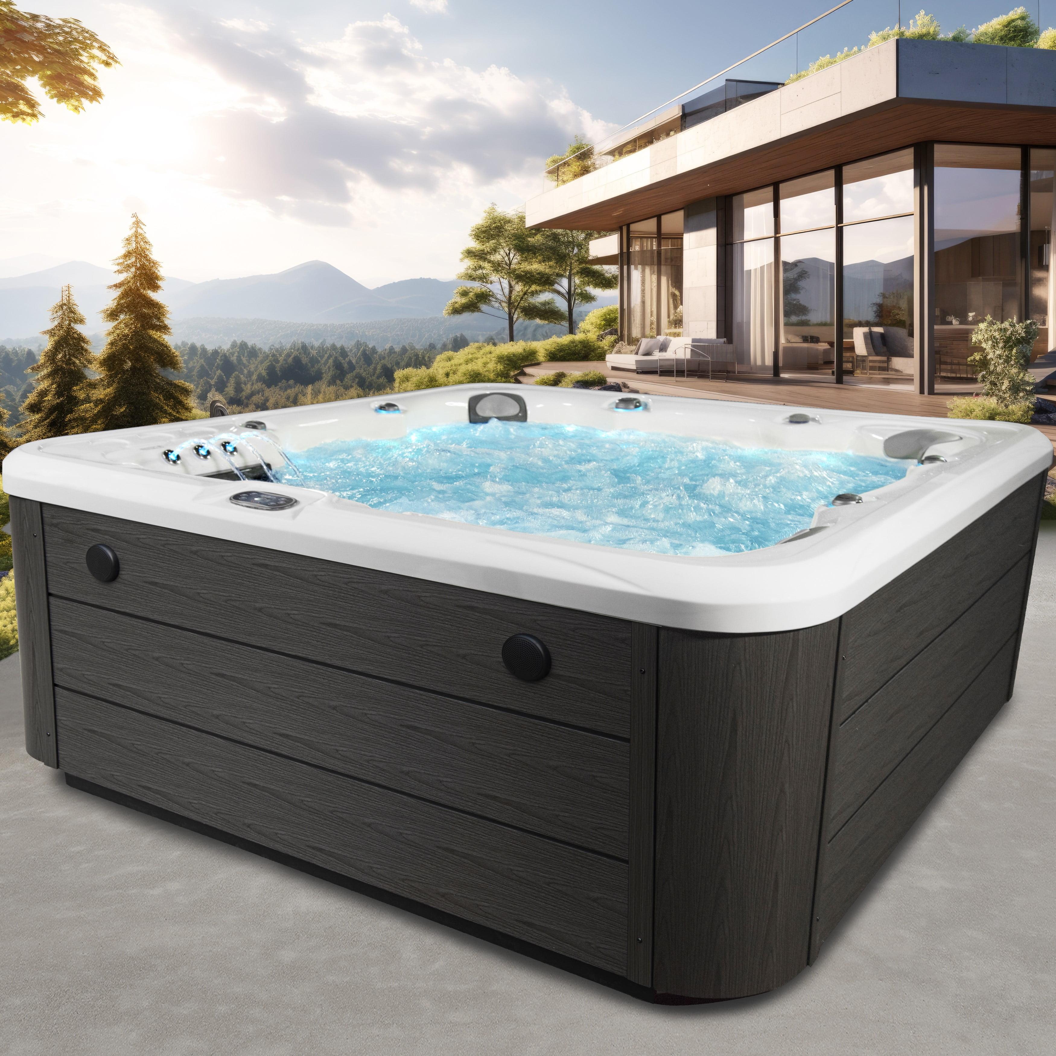 Scenic 6-Person 69-Jet Lounger Hot Tub Spa with Bluetooth Stereo, 4 Pumps, LED Lighting, Stainless Steel Heater and Ozonator, Insulated Cover Included