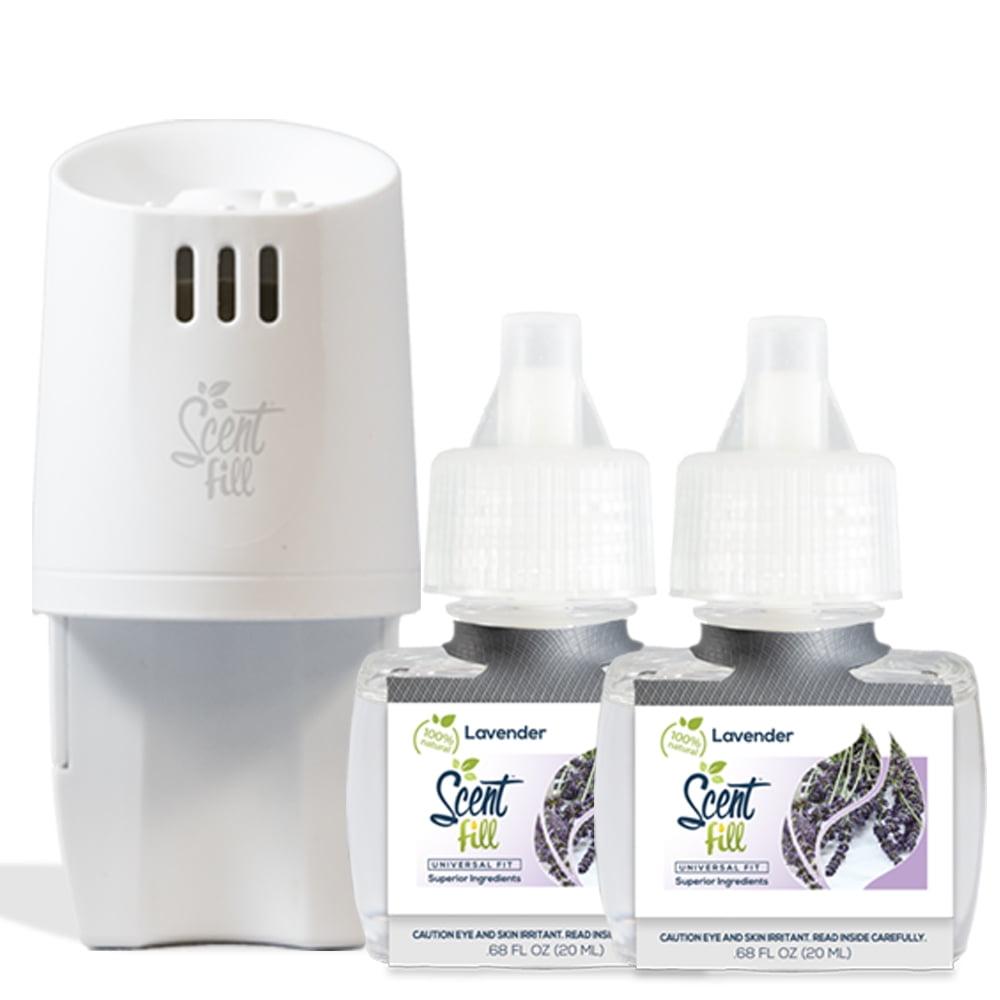 Scent Fill 100% Natural Lavender Plug in Air Freshener Starter Kit, Scented Oil Refills, 2 Refills + Diffuser