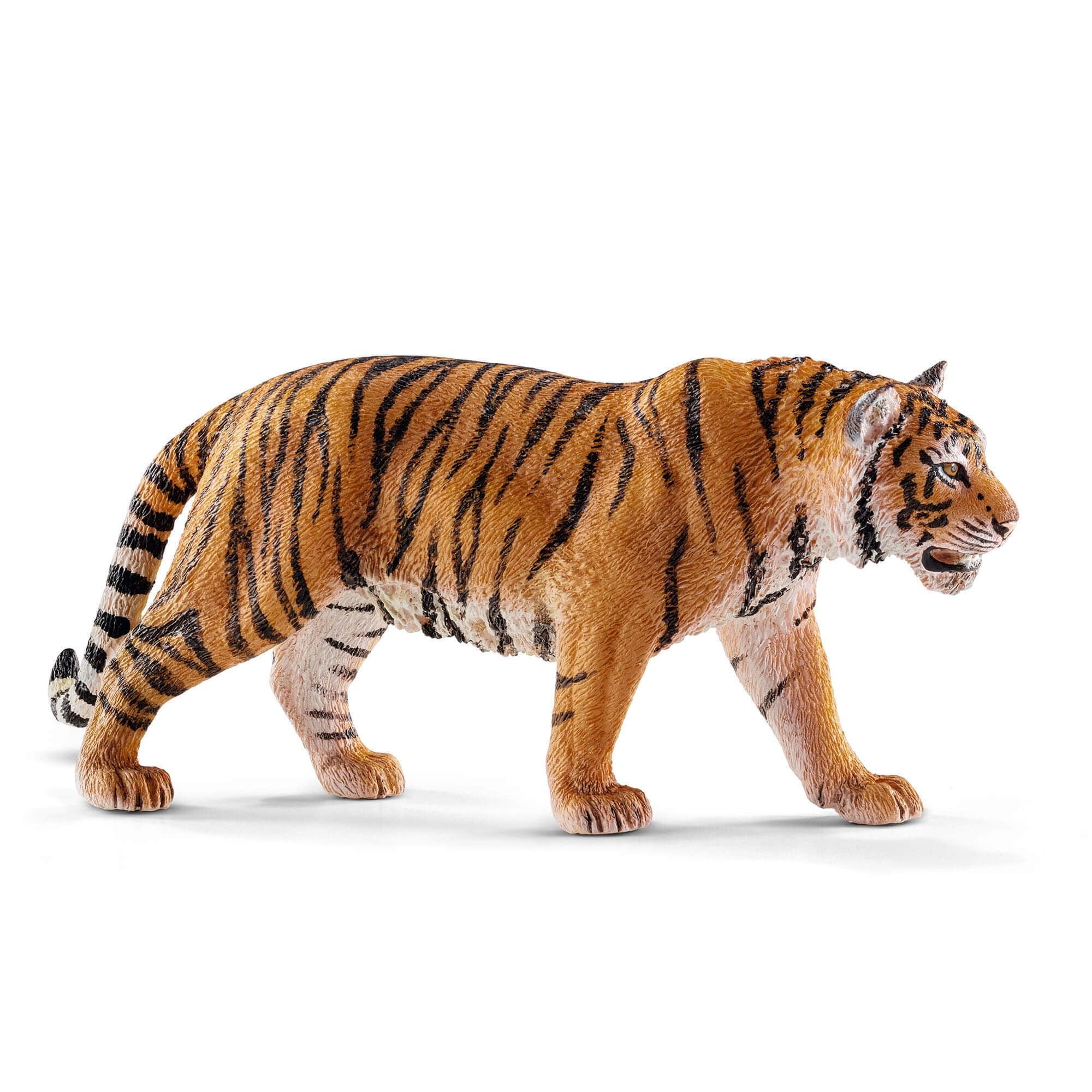 Hand-Painted Realistic Brown and Black Tiger Toy Figurine