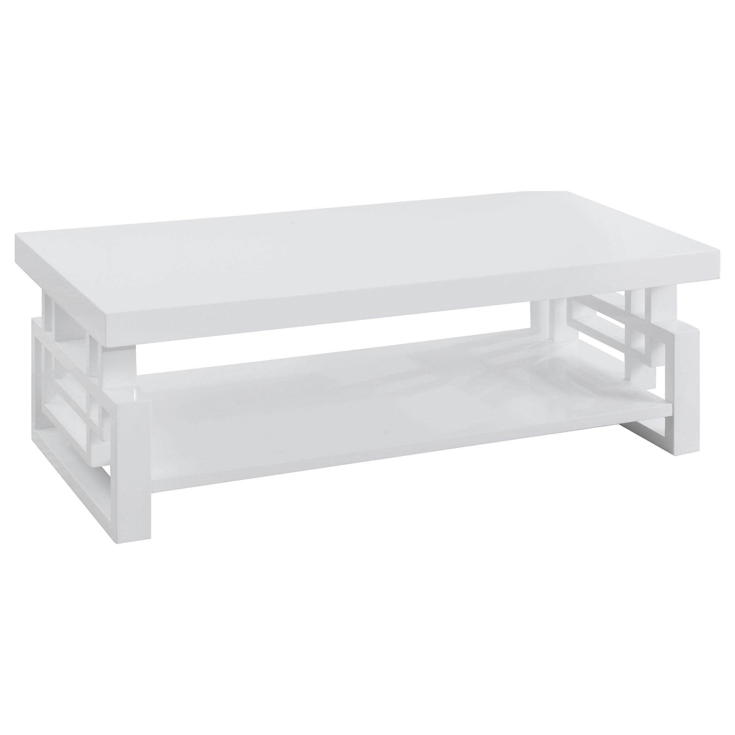 Glossy White Rectangular Wood and Metal Coffee Table