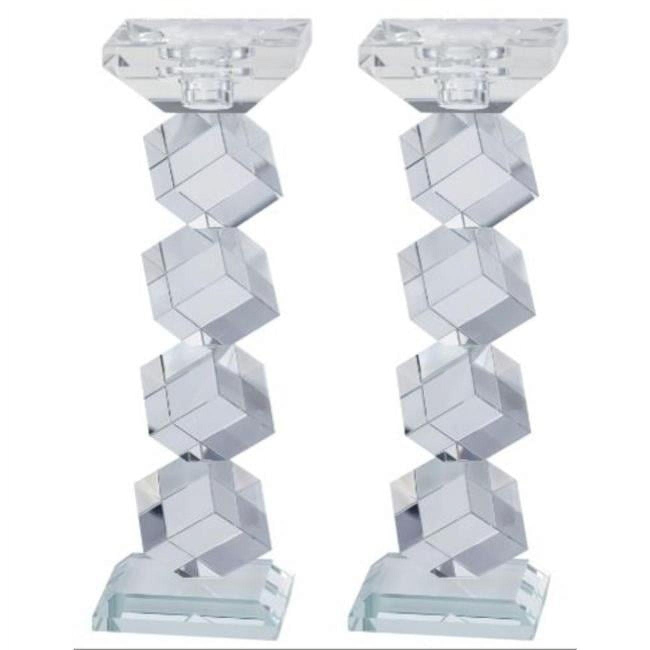 Schonfeld Collection 186102 9.5 in. Crystal Candlesticks & Tea Light Holders, Clear - Set of 2