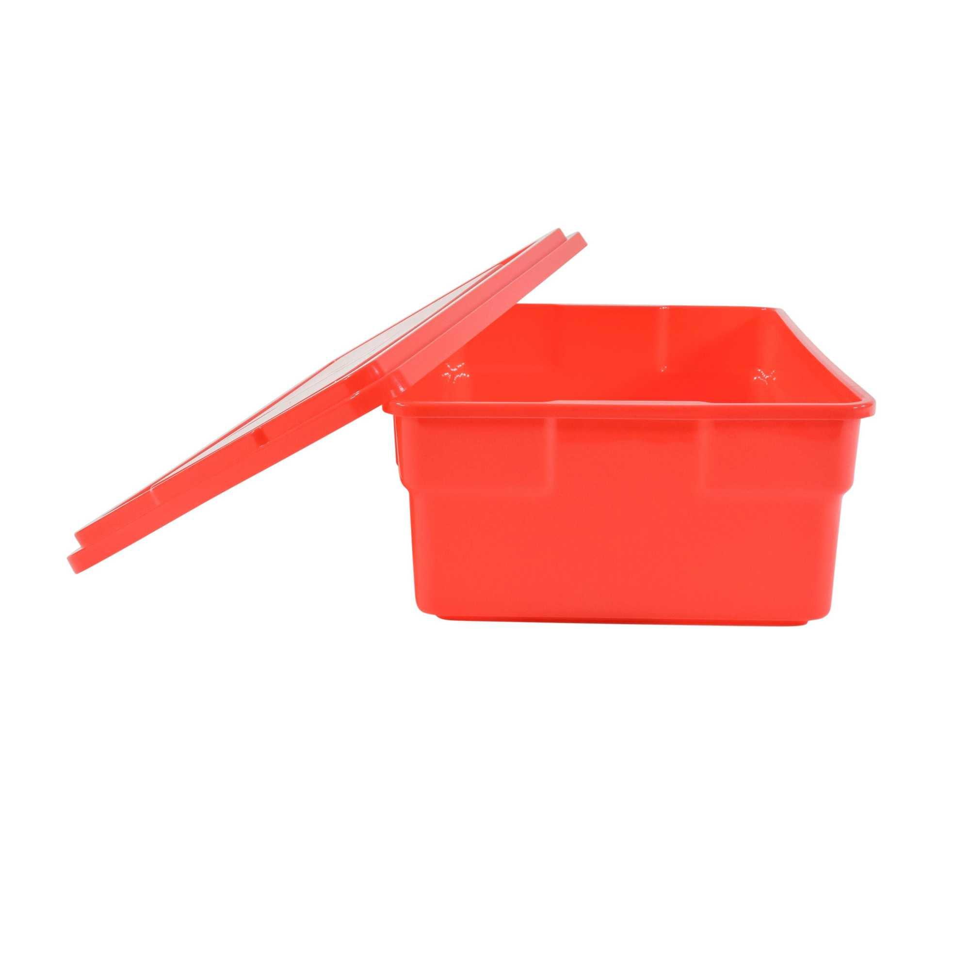 Red Stackable Plastic Kids Storage Box with Lid, 16 x 11 x 6 Inches